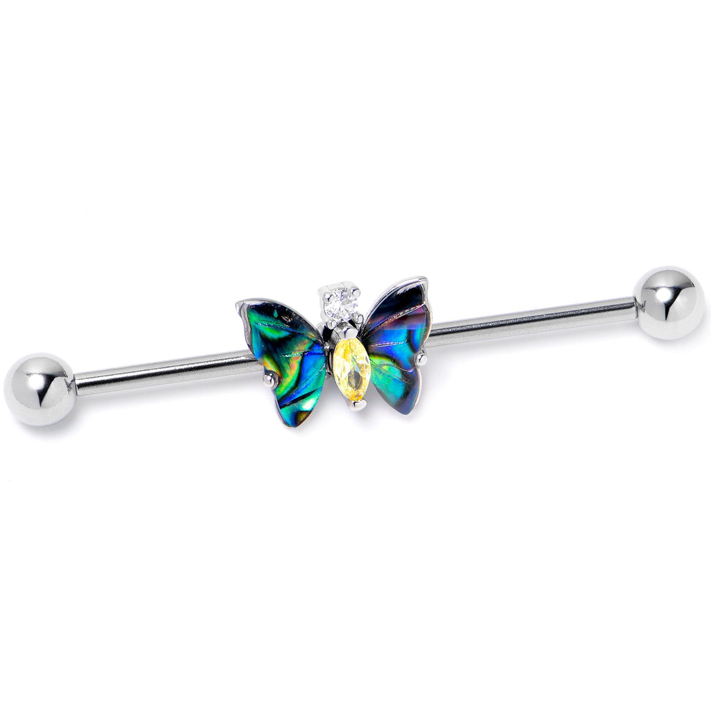 BodyCandy 14G Yellow Clear Gem Dark Butterfly Industrial Barbell 38mm — lifestyle context