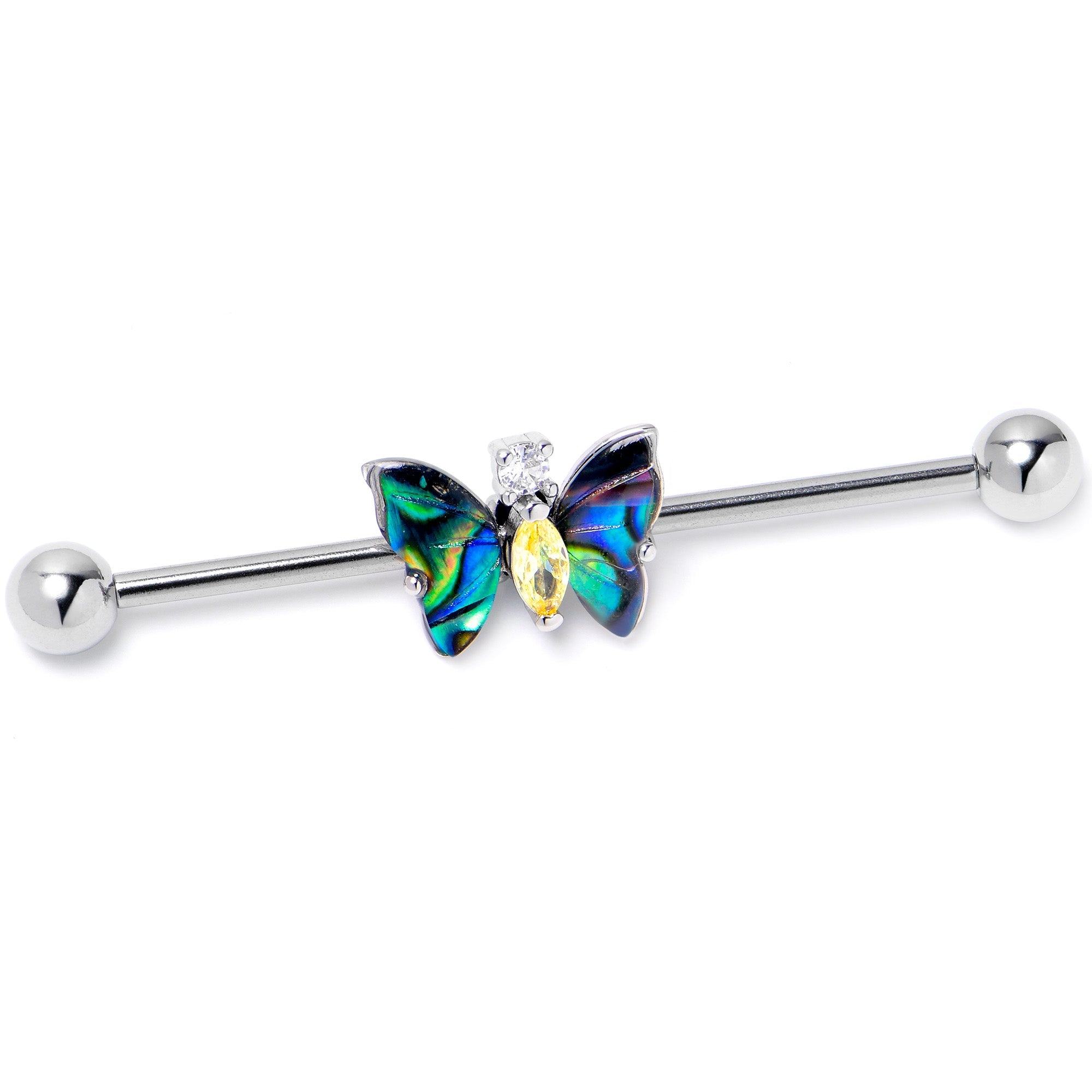 BodyCandy 14G Yellow Clear Gem Dark Butterfly Industrial Barbell 38mm — lifestyle context