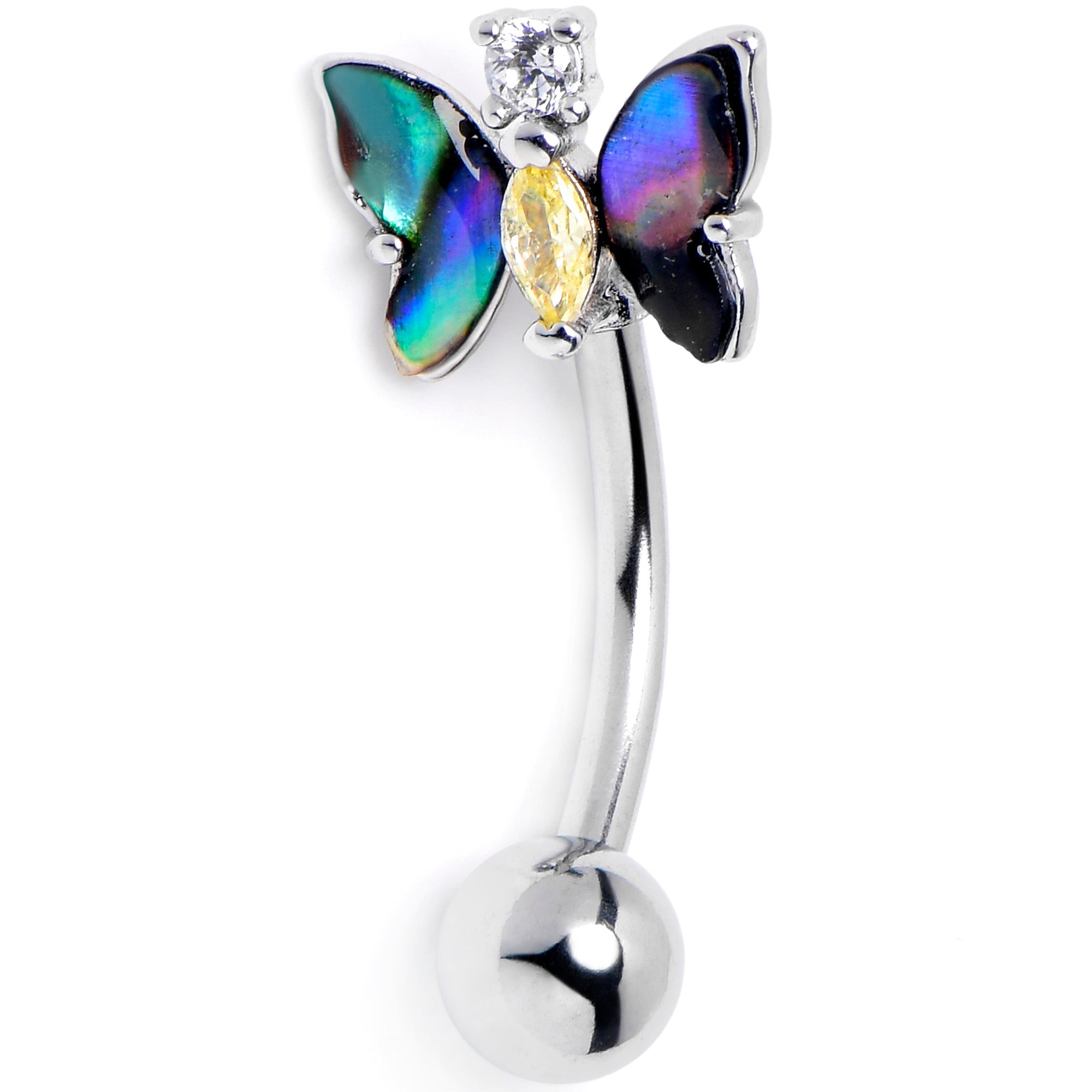 BodyCandy 16G 5/16 Yellow Clear Gem Dark Butterfly Curved Eyebrow Ring — main product shot