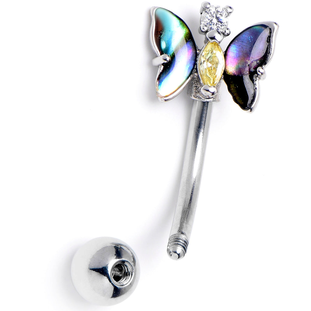 BodyCandy 16G 5/16 Yellow Clear Gem Dark Butterfly Curved Eyebrow Ring — lifestyle context