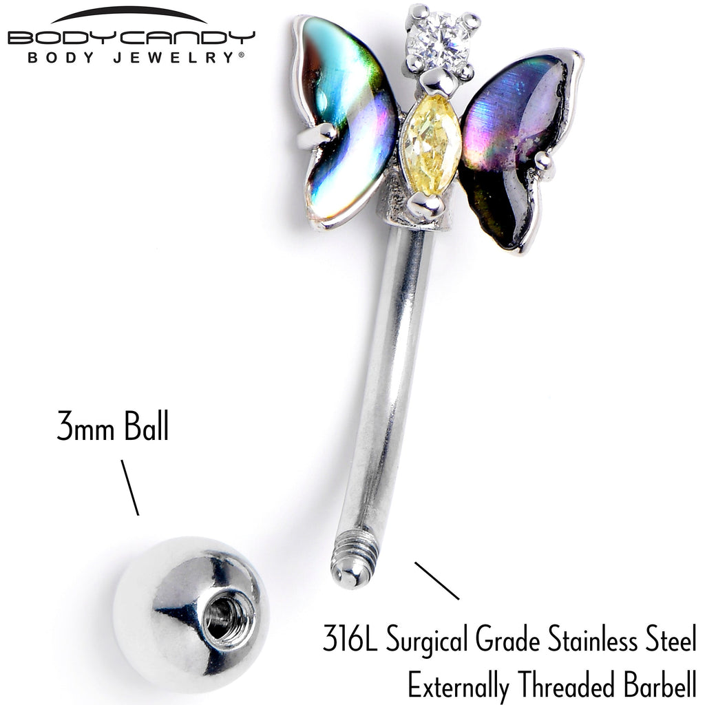 BodyCandy 16G 5/16 Yellow Clear Gem Dark Butterfly Curved Eyebrow Ring — side view