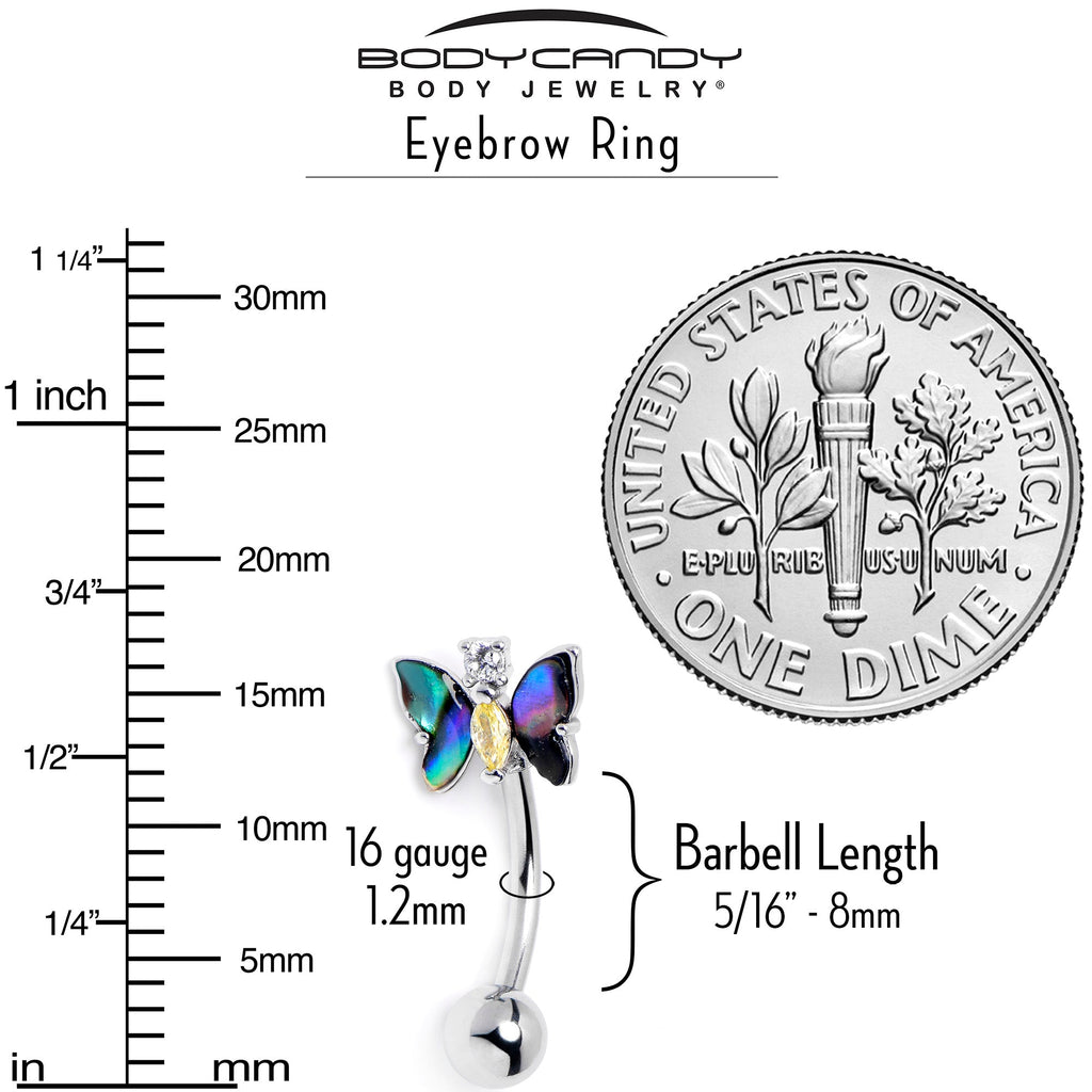 BodyCandy 16G 5/16 Yellow Clear Gem Dark Butterfly Curved Eyebrow Ring — back view