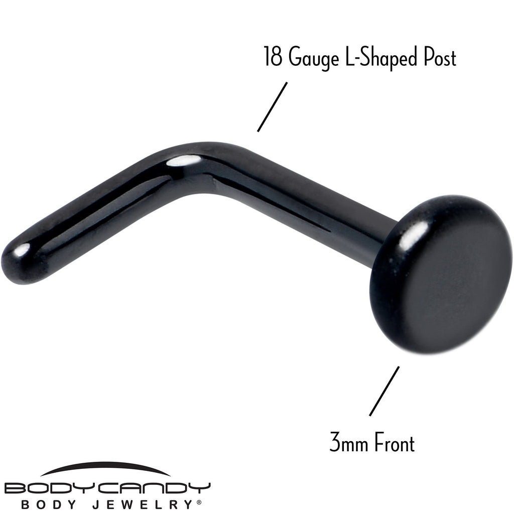 BodyCandy 18G 1/4 Black ASTM F-136 Implant Grade Titanium 3mm Disc End L Shape Nose Ring — side view