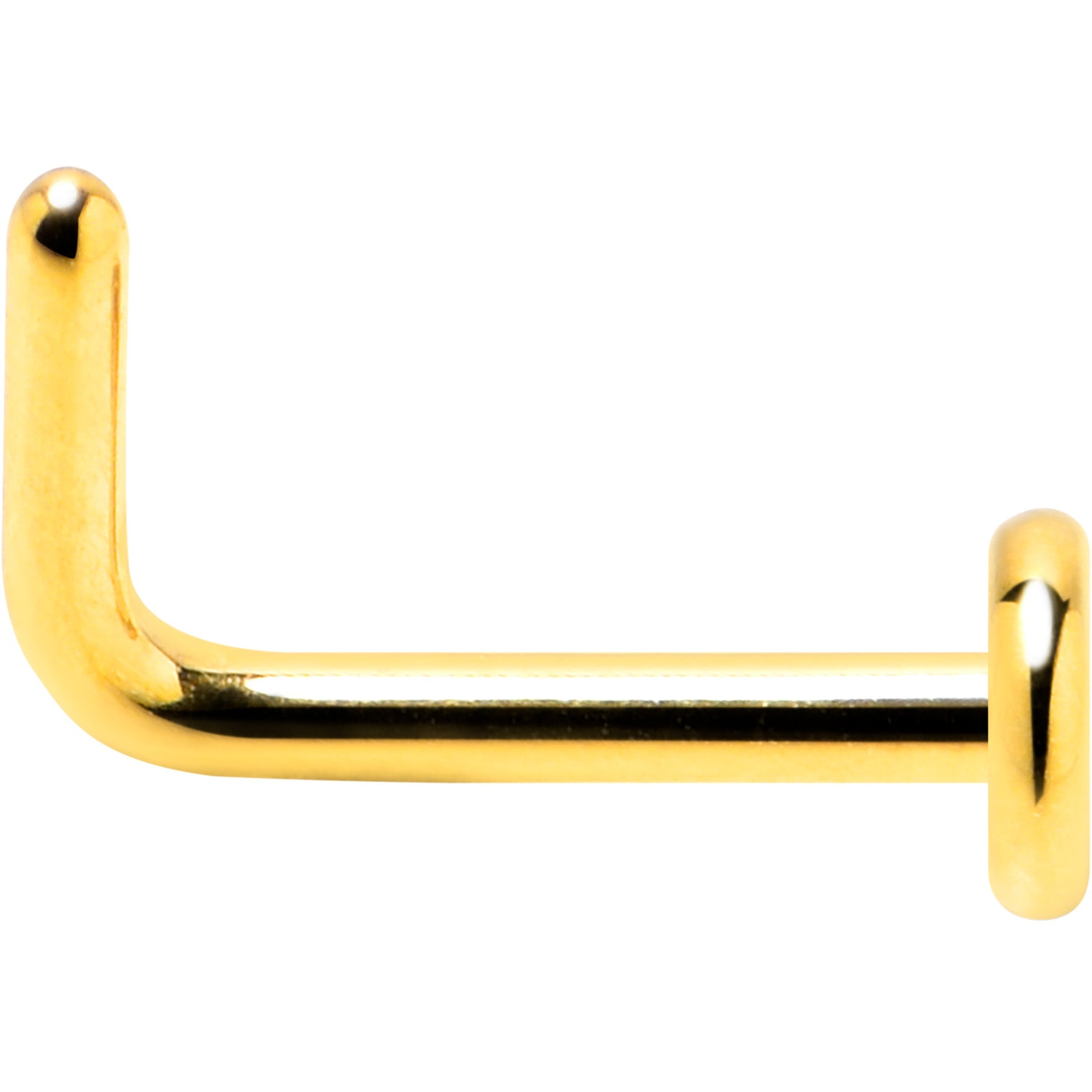 BodyCandy 18G 1/4 Gold Tone ASTM F-136 Implant Grade Titanium 3mm Disc L Shape Nose Ring — detail close-up
