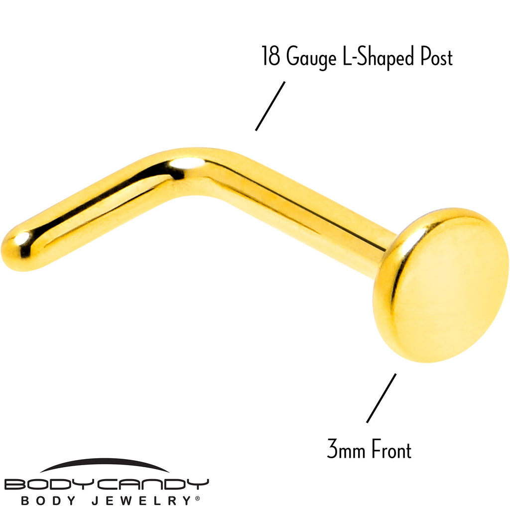 BodyCandy 18G 1/4 Gold Tone ASTM F-136 Implant Grade Titanium 3mm Disc L Shape Nose Ring — side view