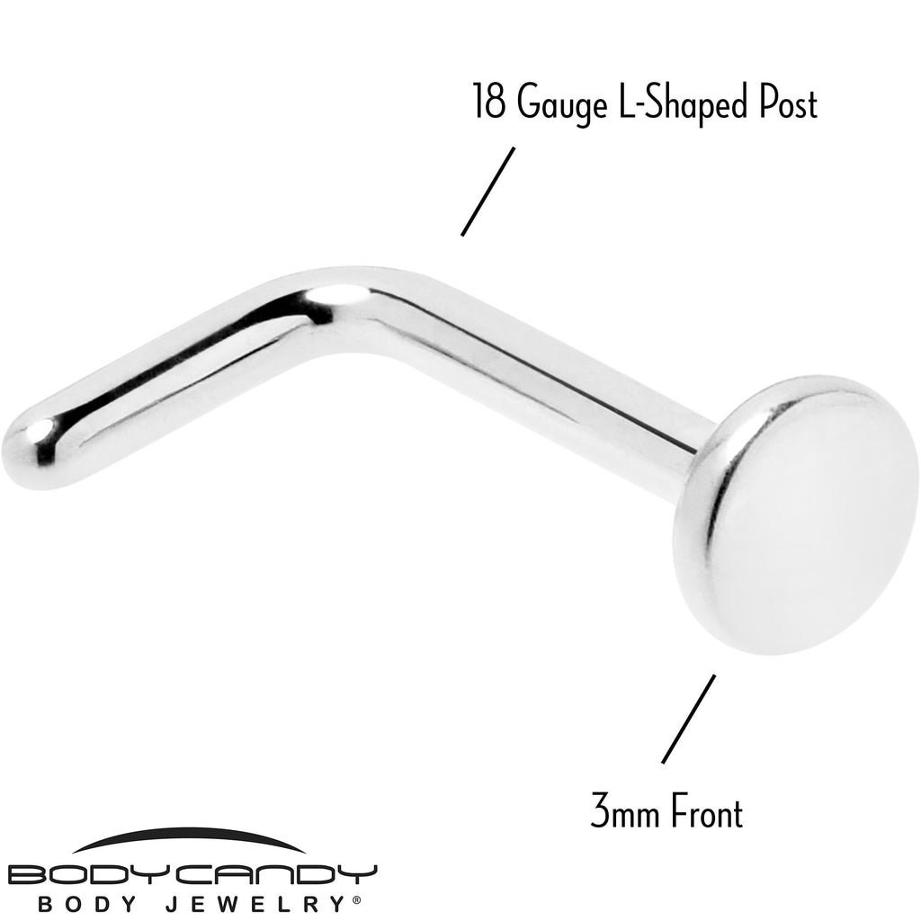 BodyCandy 18G 1/4 ASTM F-136 Implant Grade Titanium 3mm Disc End L Shape Nose Ring — side view