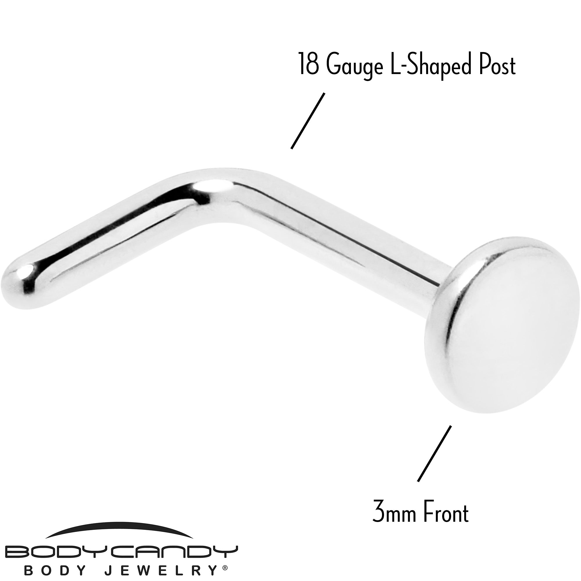 BodyCandy 18G 1/4 ASTM F-136 Implant Grade Titanium 3mm Disc End L Shape Nose Ring — side view
