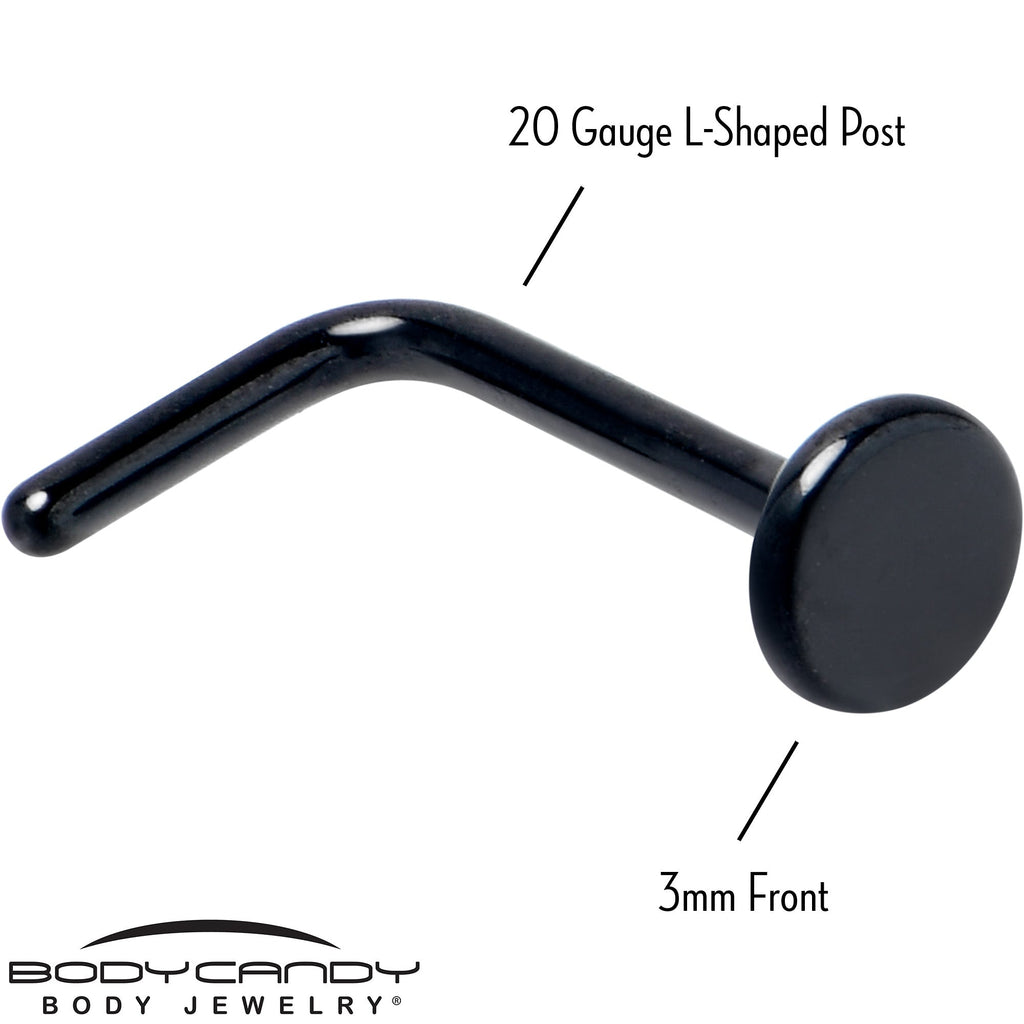 BodyCandy 20G 1/4 Black ASTM F-136 Implant Grade Titanium 3mm Disc End L Shape Nose Ring — side view