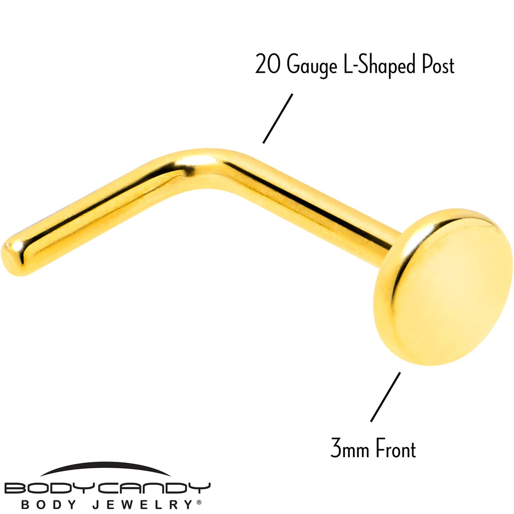 BodyCandy 20G 1/4 Gold Tone ASTM F-136 Implant Grade Titanium 3mm Disc L Shape Nose Ring — side view