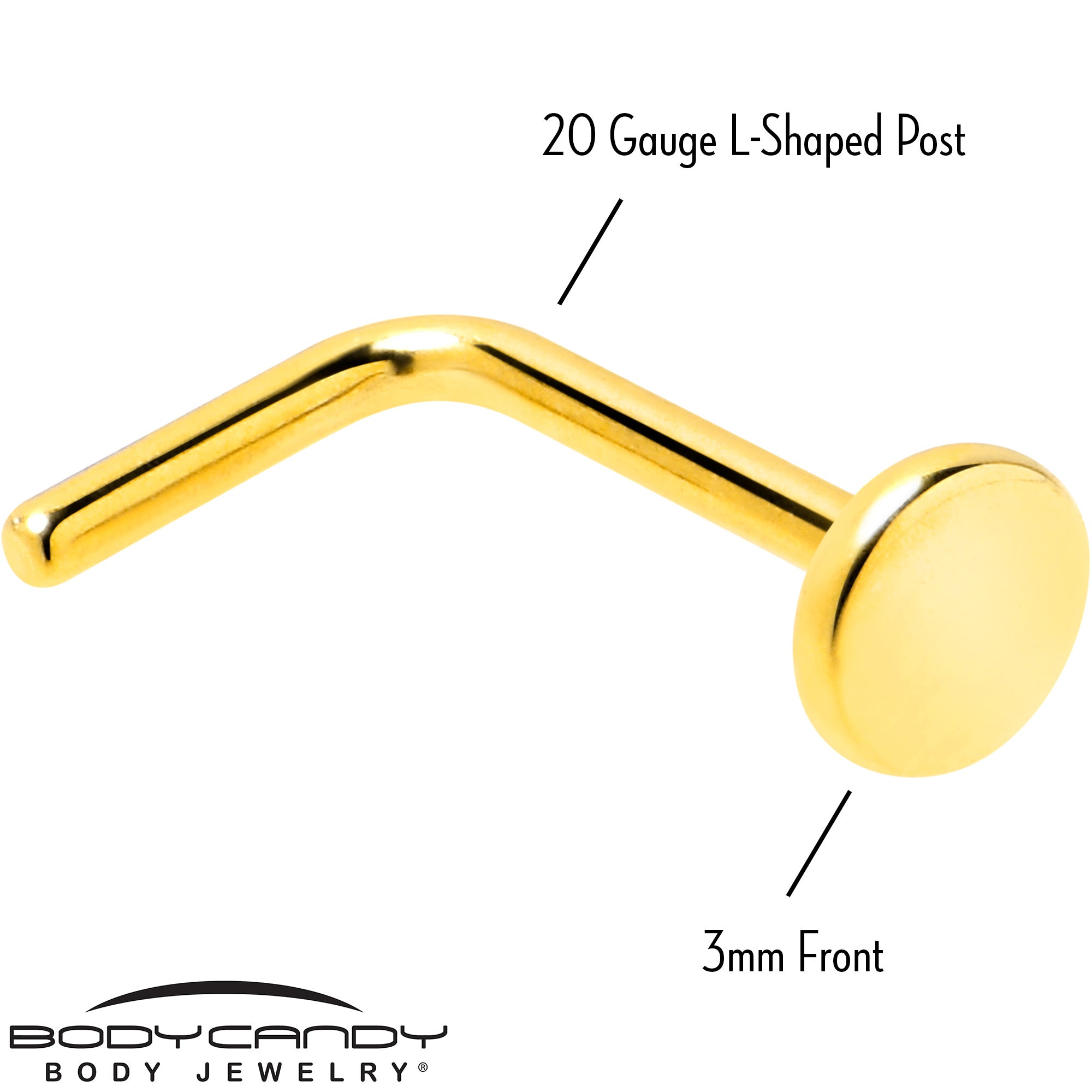 BodyCandy 20G 1/4 Gold Tone ASTM F-136 Implant Grade Titanium 3mm Disc L Shape Nose Ring — side view