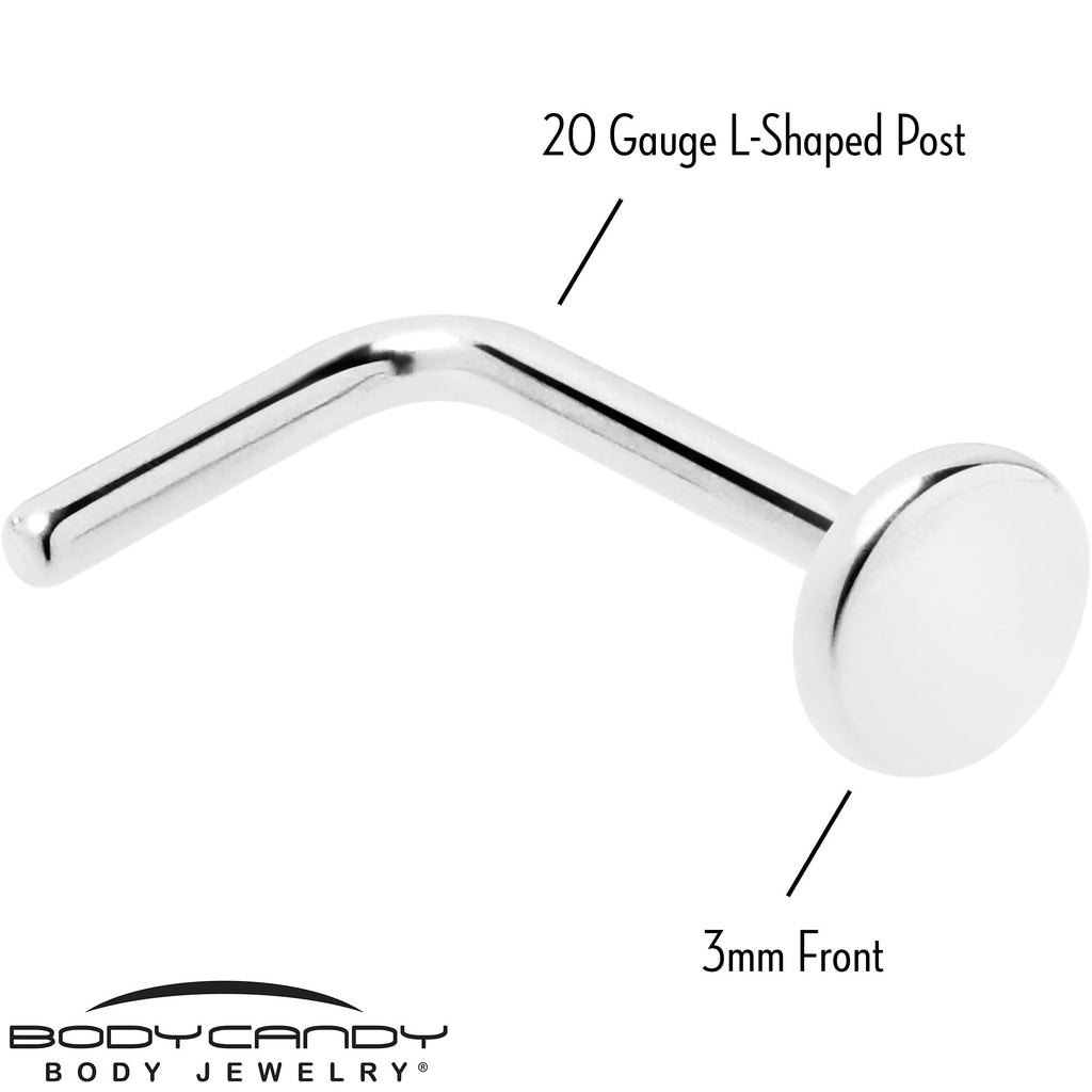 BodyCandy 20G 1/4 ASTM F-136 Implant Grade Titanium 3mm Disc End L Shape Nose Ring — side view