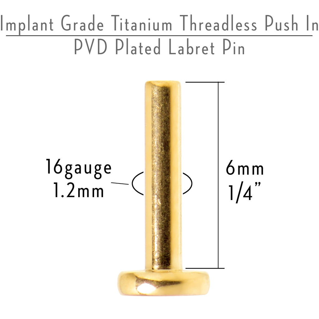 BodyCandy 16G 1/4 Gold Tone ASTM F-136 Implant Grade Titanium Threadless Post Only Labret — detail close-up