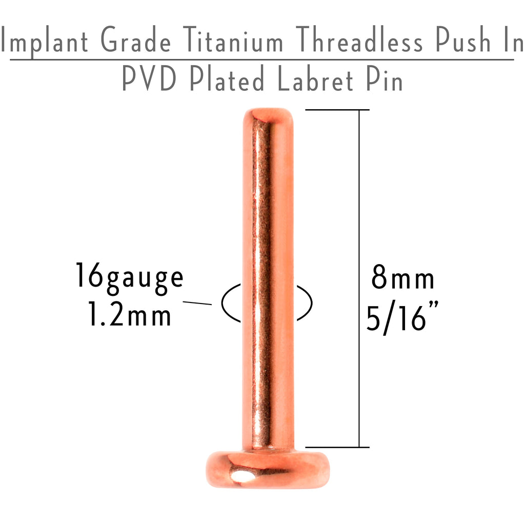 BodyCandy 16G 5/16 Rosy Hue ASTM F-136 Implant Grade Titanium Threadless Post Only Labret — detail close-up