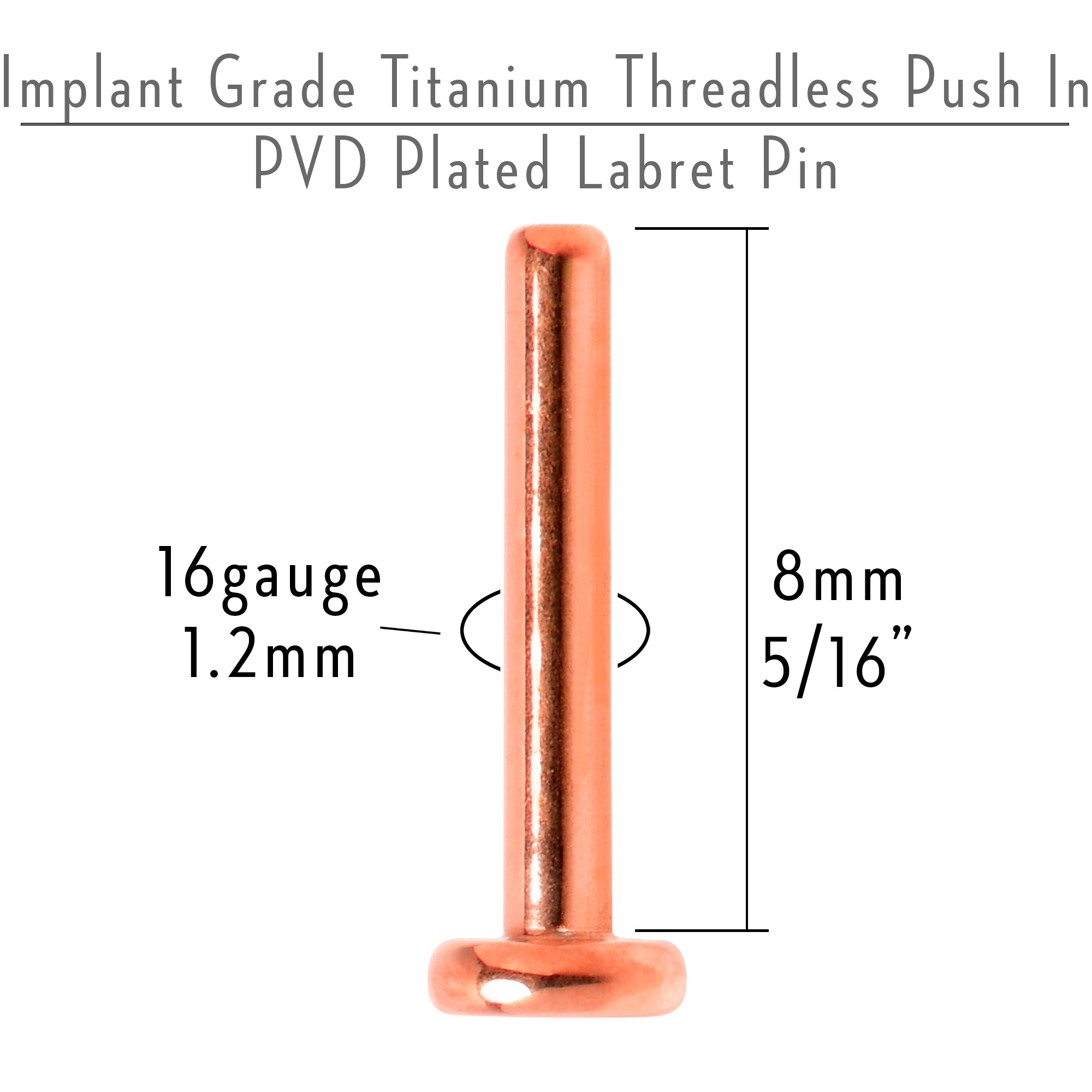 BodyCandy 16G 5/16 Rosy Hue ASTM F-136 Implant Grade Titanium Threadless Post Only Labret — detail close-up