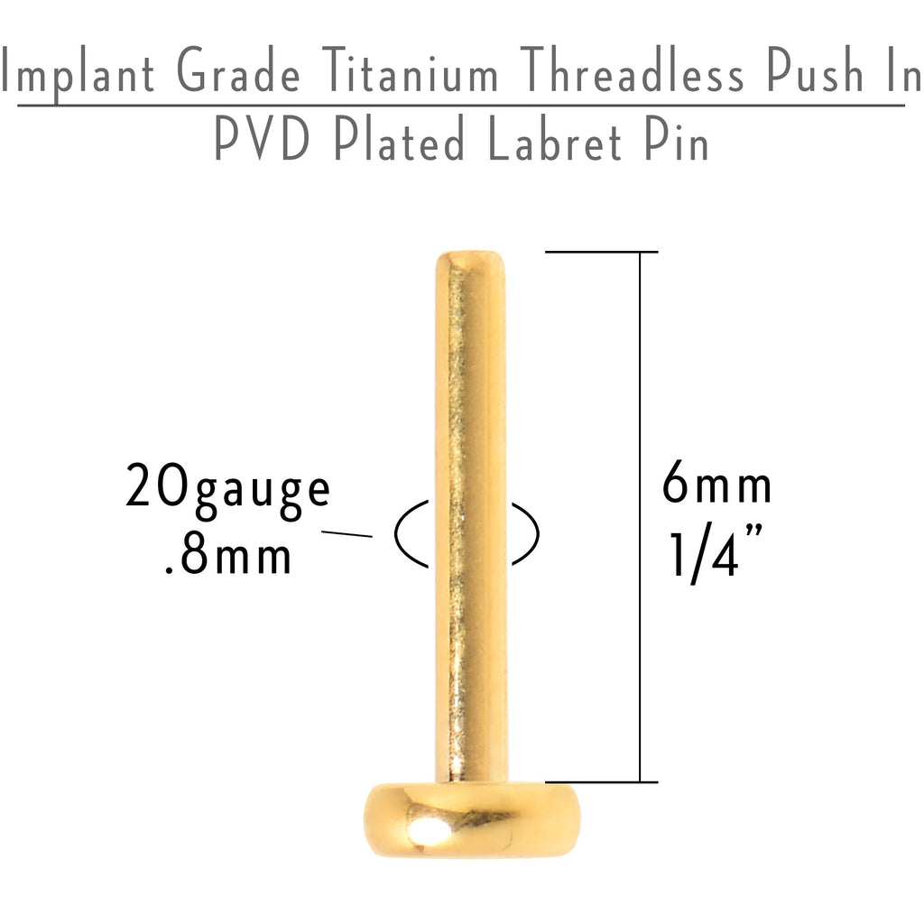 BodyCandy 20G 1/4 Gold Tone ASTM F-136 Implant Grade Titanium Threadless Post Only Labret — detail close-up