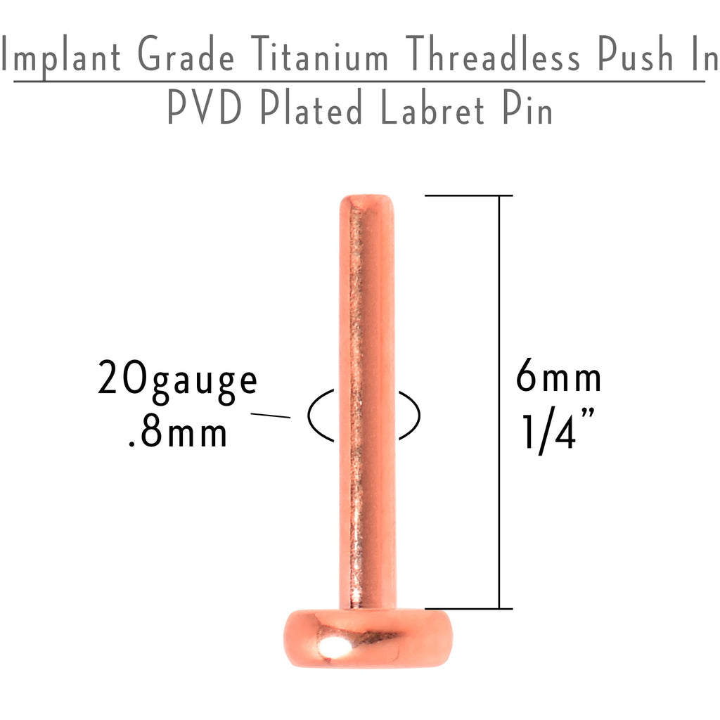 BodyCandy 20G 1/4 Rosy Tone ASTM F-136 Implant Grade Titanium Threadless Post Only Labret — detail close-up