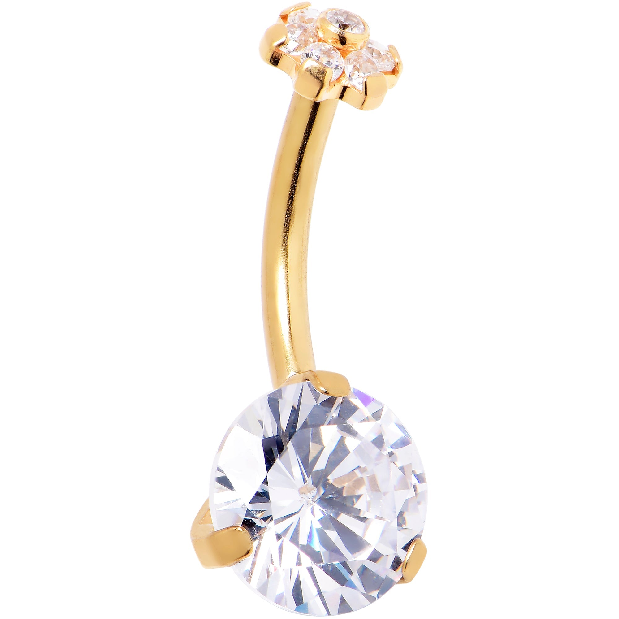 BodyCandy Clear CZ Gem Gold Hue ASTM F-136 Implant Grade Titanium Threadless Belly Ring — main product shot