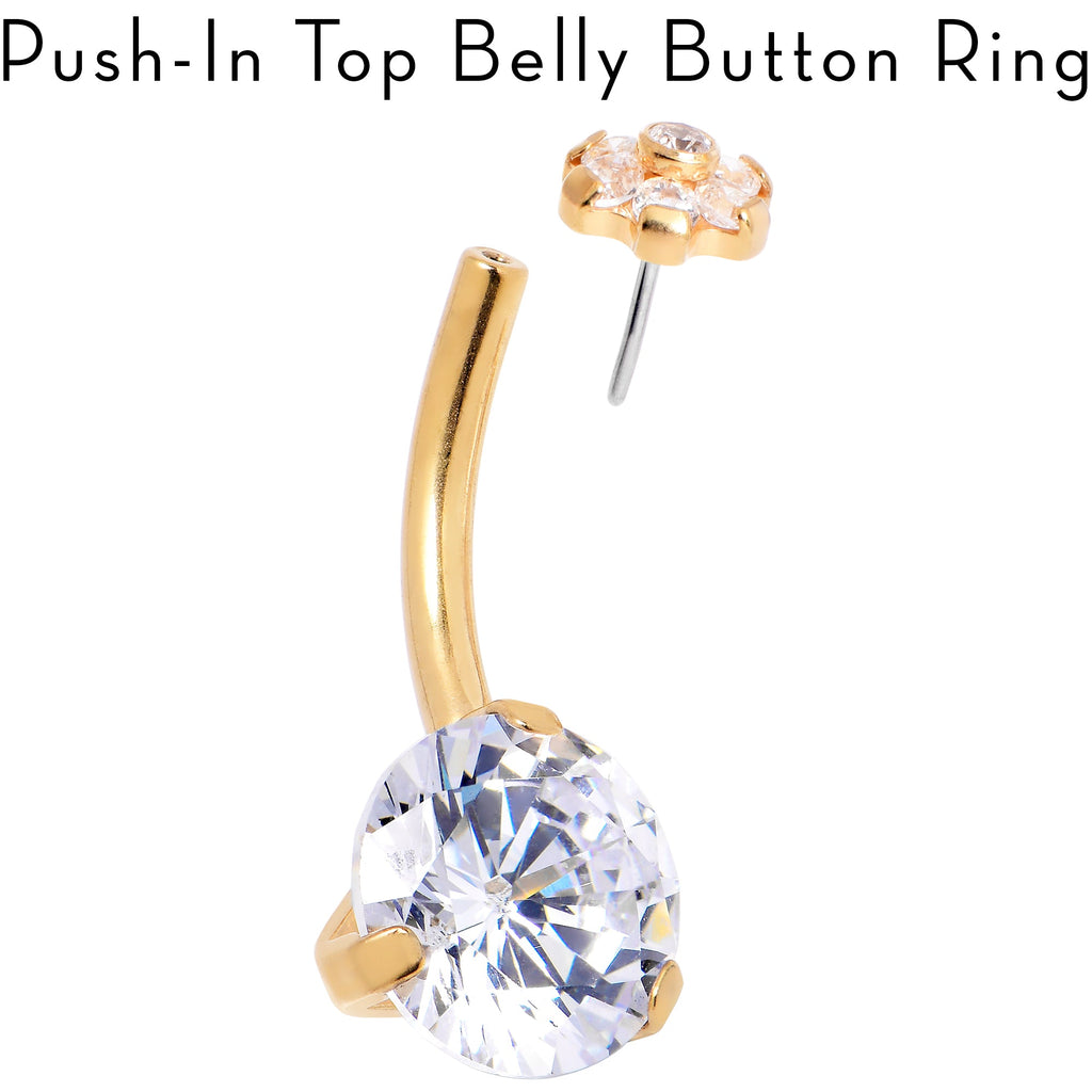BodyCandy Clear CZ Gem Gold Hue ASTM F-136 Implant Grade Titanium Threadless Belly Ring — detail close-up