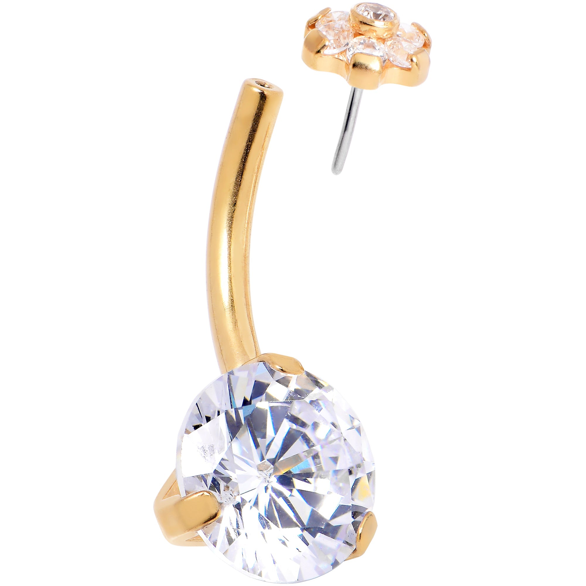BodyCandy Clear CZ Gem Gold Hue ASTM F-136 Implant Grade Titanium Threadless Belly Ring — lifestyle context