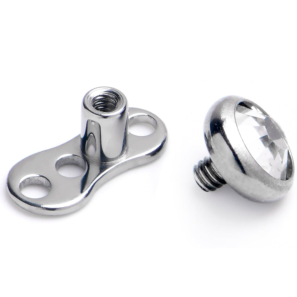 BodyCandy 14G 4mm Gem Bezel Top 3 Hole Dermal Implant Grade Titanium Anchor Base — detail close-up