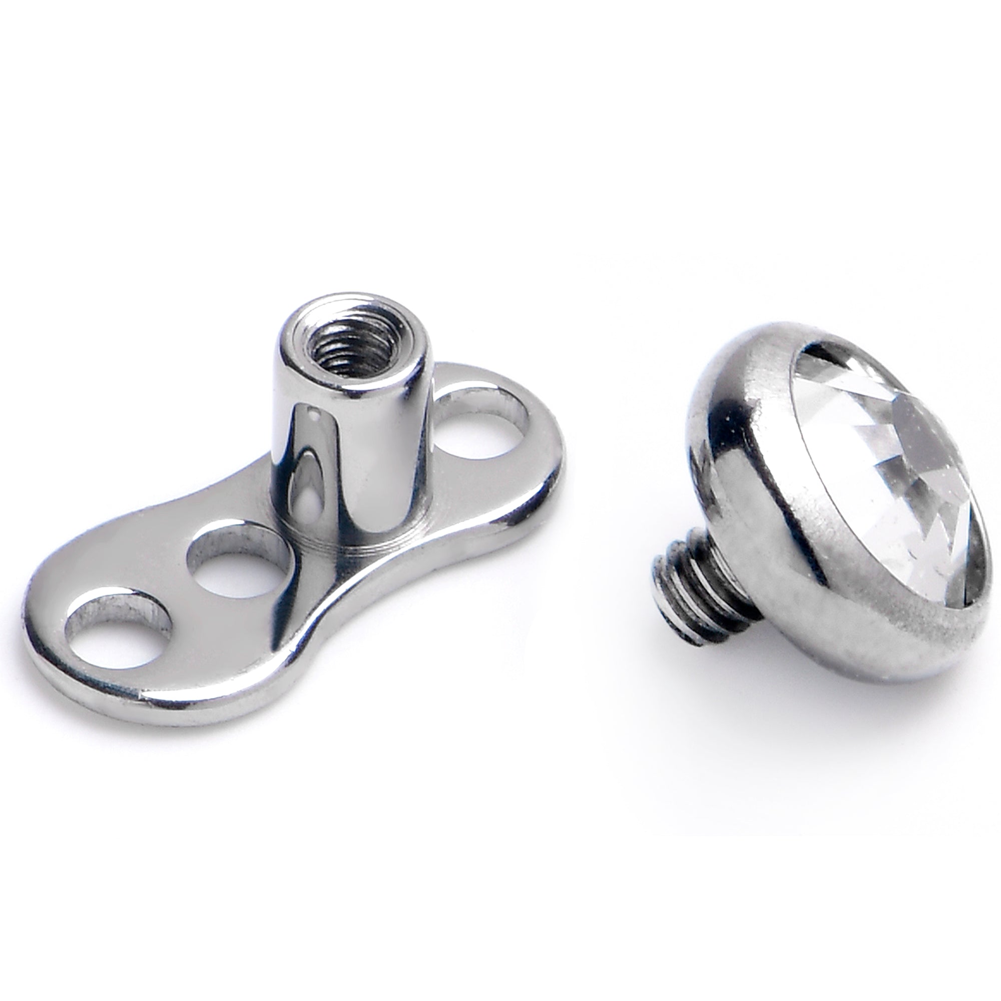 BodyCandy 14G 4mm Gem Bezel Top 3 Hole Dermal Implant Grade Titanium Anchor Base — detail close-up