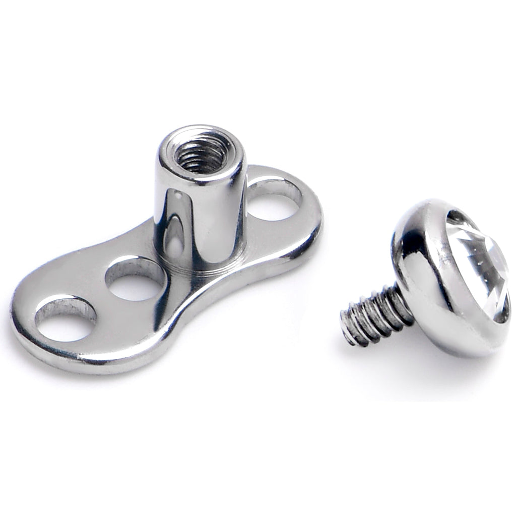 BodyCandy 16G 3mm Gem Bezel Top 3 Hole Dermal Implant Grade Titanium Anchor Base — detail close-up