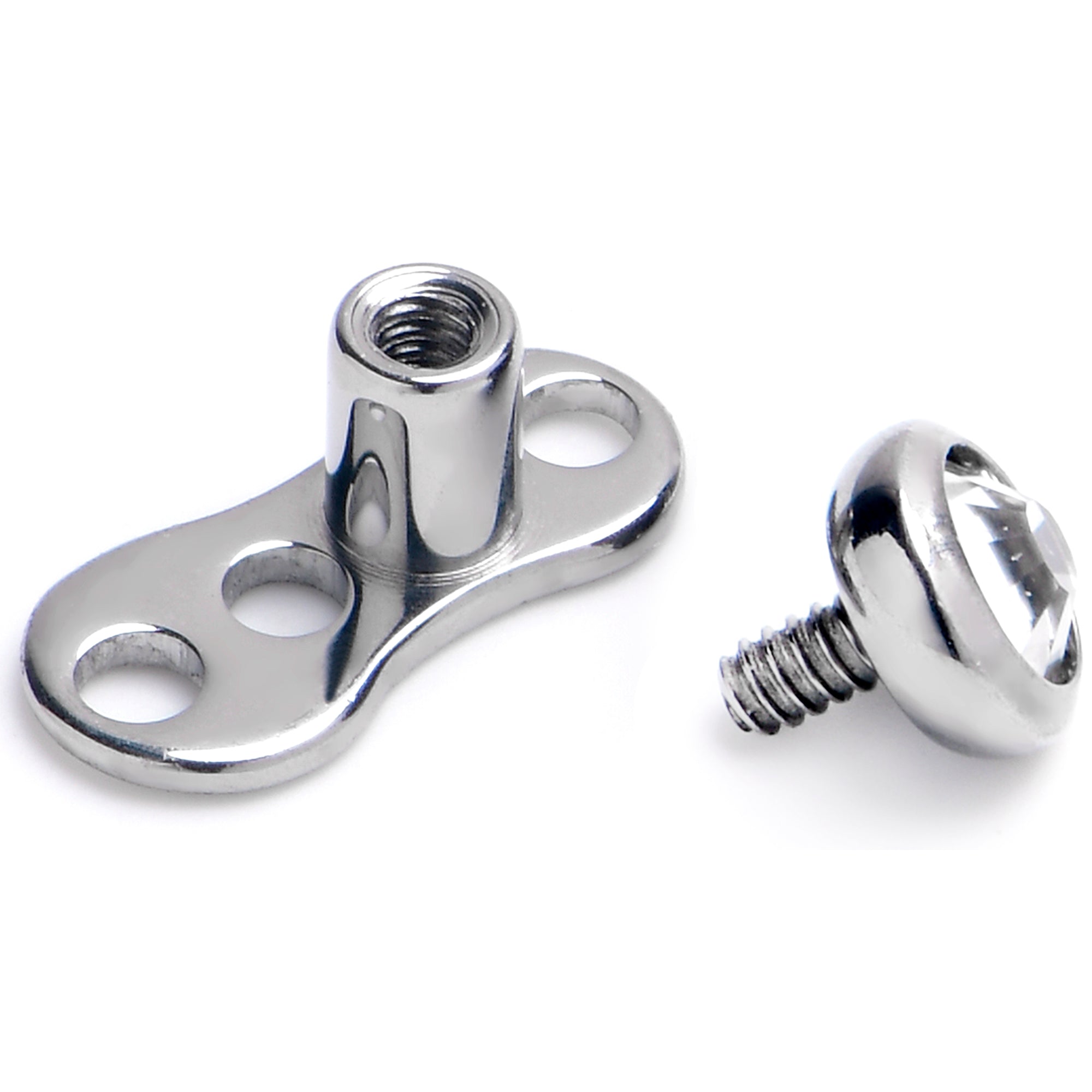 BodyCandy 16G 3mm Gem Bezel Top 3 Hole Dermal Implant Grade Titanium Anchor Base — detail close-up