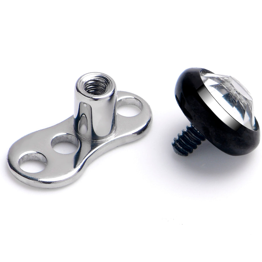 BodyCandy 16G 4mm Gem Bezel Black Top 3 Hole Dermal Implant Grade Titanium Anchor Base — detail close-up