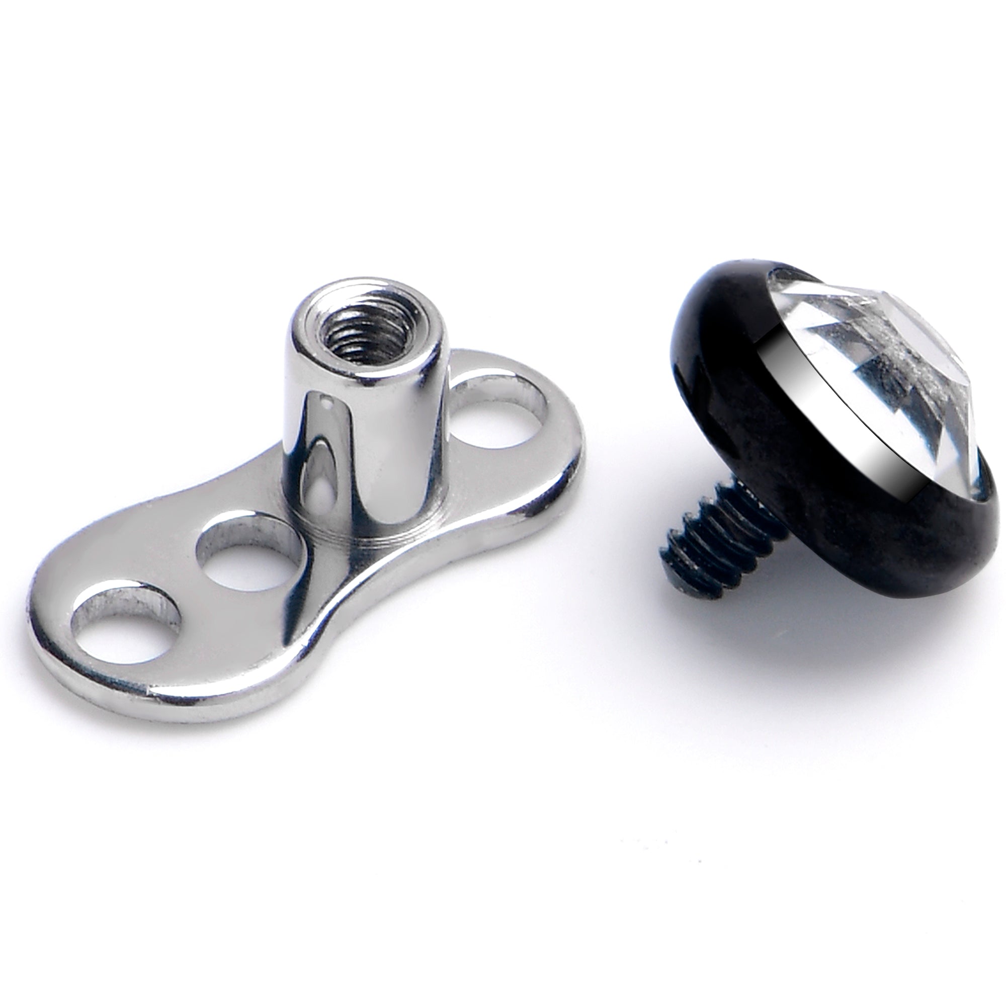 BodyCandy 16G 4mm Gem Bezel Black Top 3 Hole Dermal Implant Grade Titanium Anchor Base — detail close-up