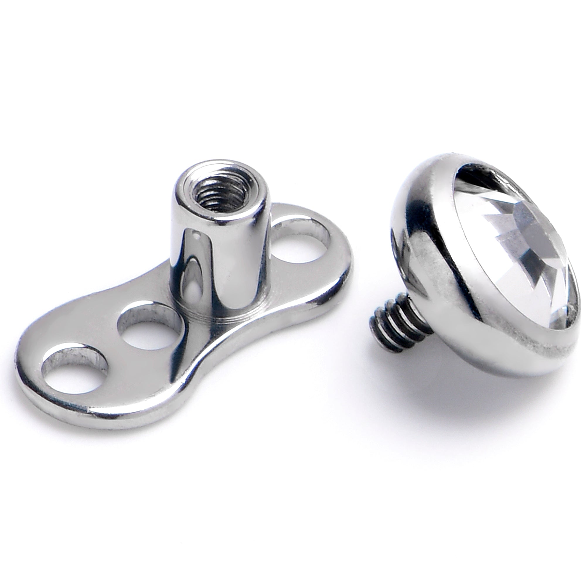 BodyCandy 16G 4mm Gem Bezel Top 3 Hole Dermal Implant Grade Titanium Anchor Base — detail close-up