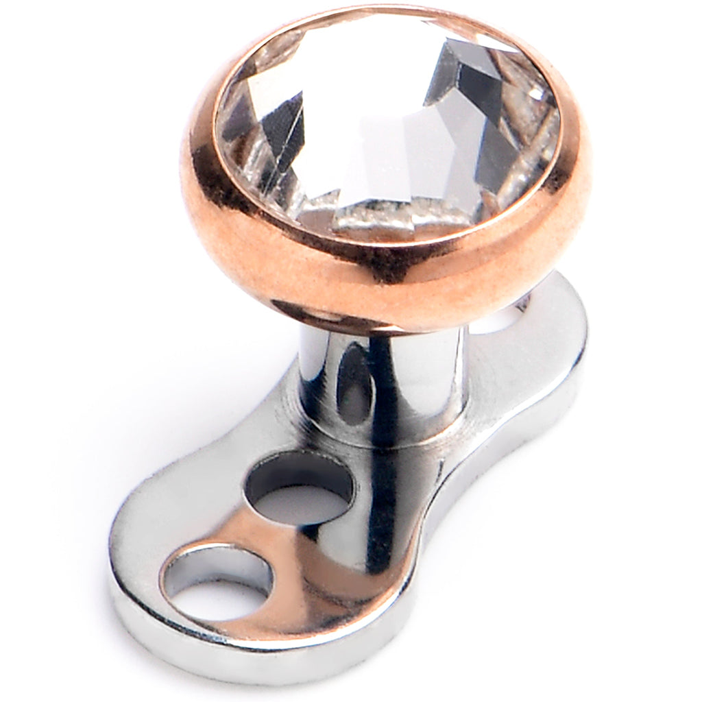 BodyCandy 16G 4mm Gem Bezel Rose Gold Top 3 Hole Dermal Implant Grade Titanium Anchor Base — main product shot
