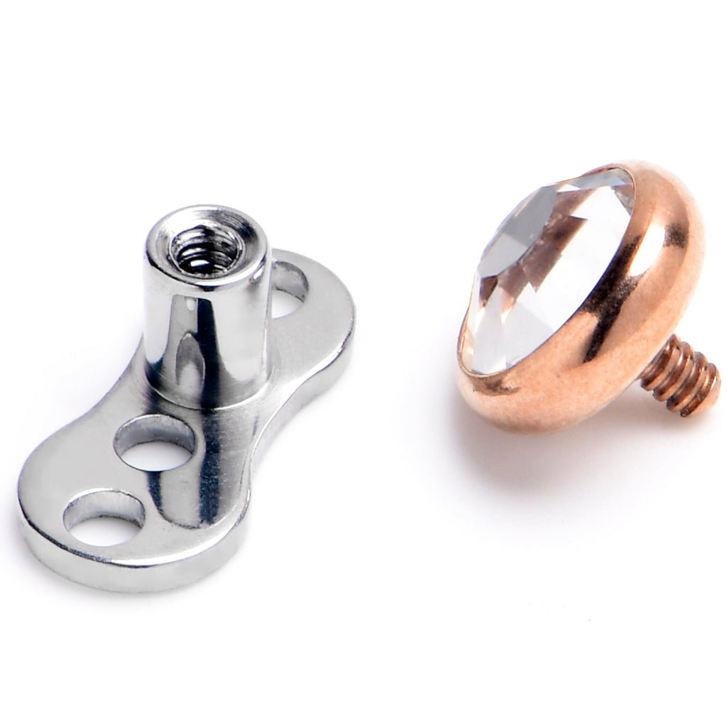 BodyCandy 16G 4mm Gem Bezel Rose Gold Top 3 Hole Dermal Implant Grade Titanium Anchor Base — detail close-up