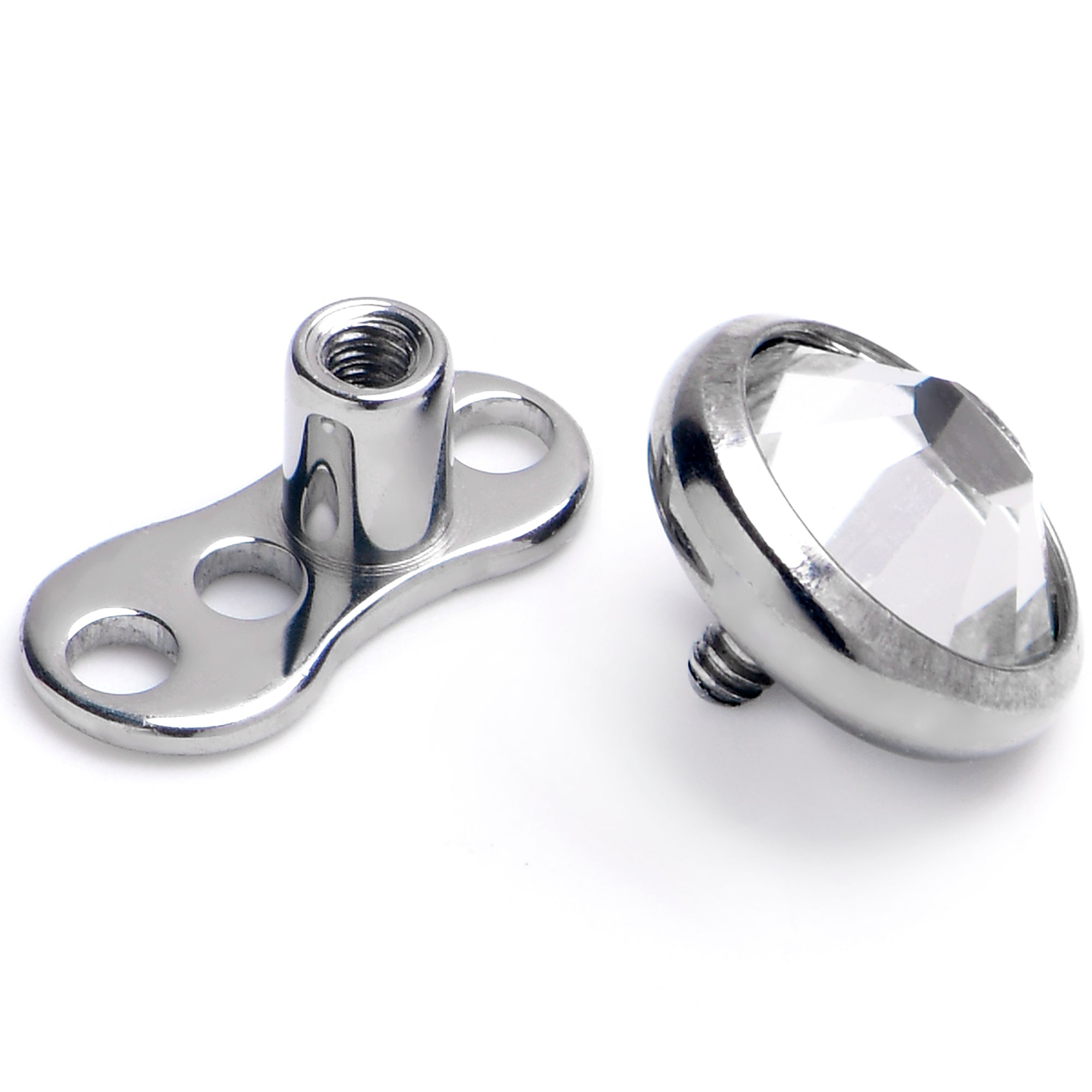 BodyCandy 16G 5mm Gem Bezel Top 3 Hole Dermal Implant Grade Titanium Anchor Base — detail close-up