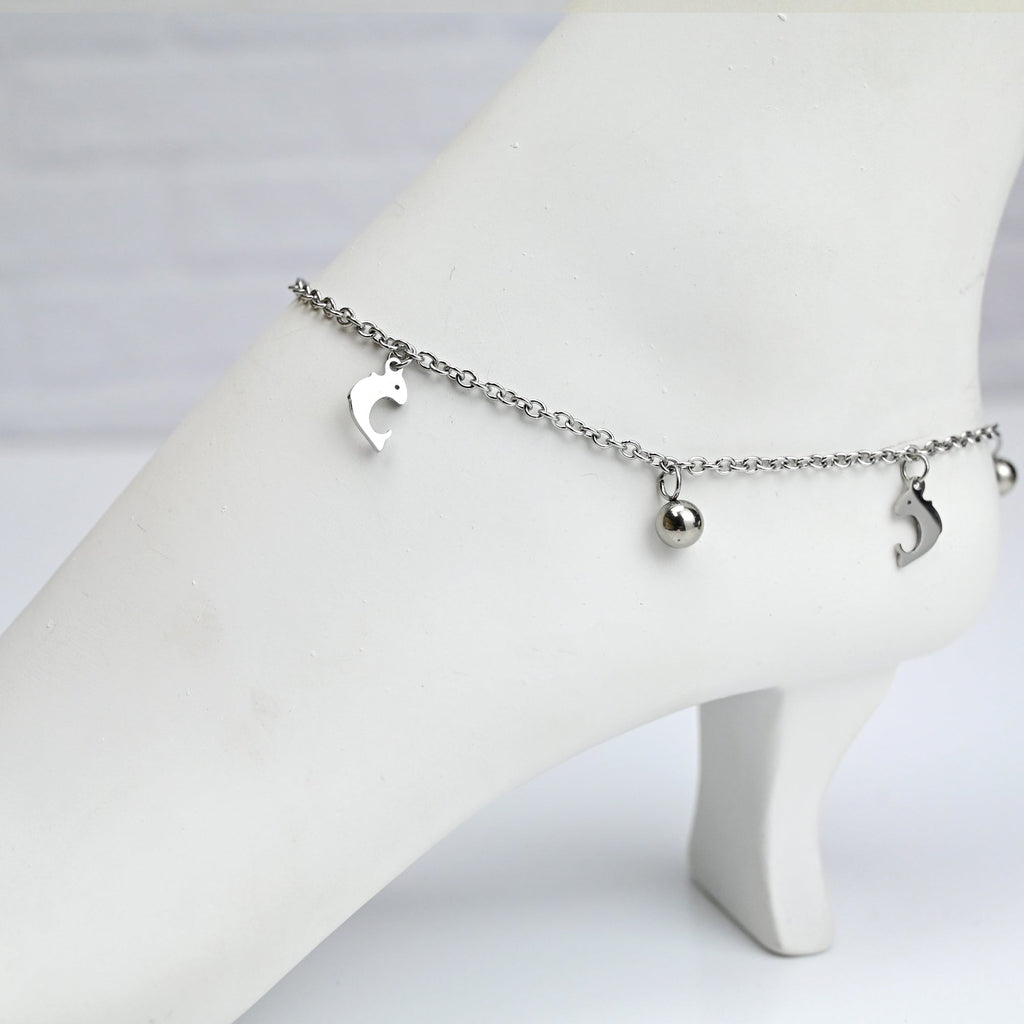 BodyCandy Oceanic Dolphin Dangle Stainless Steel Ankle Bracelet — main product shot