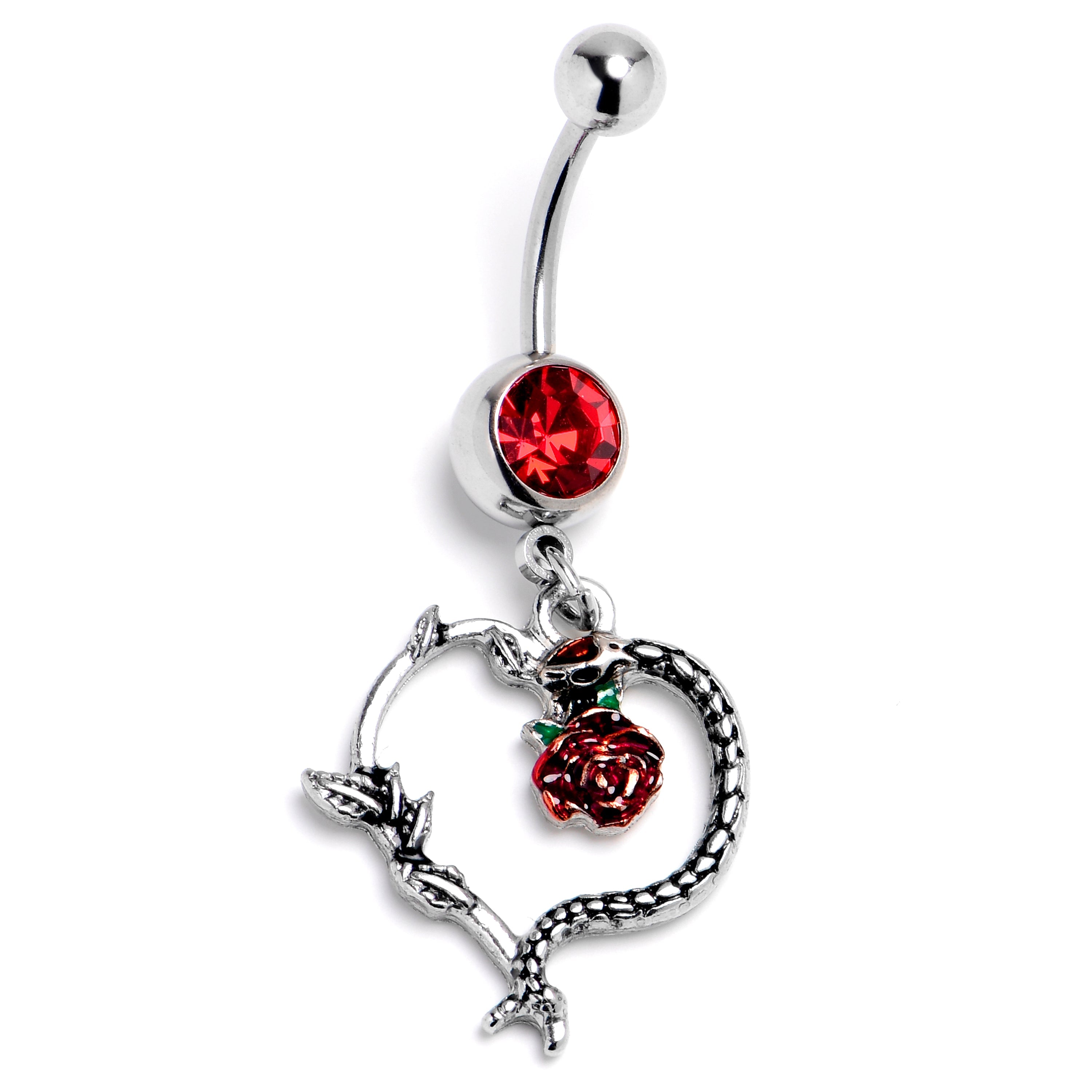 BodyCandy Red Gem Snake Heart Flower Dangle Belly Ring — main product shot