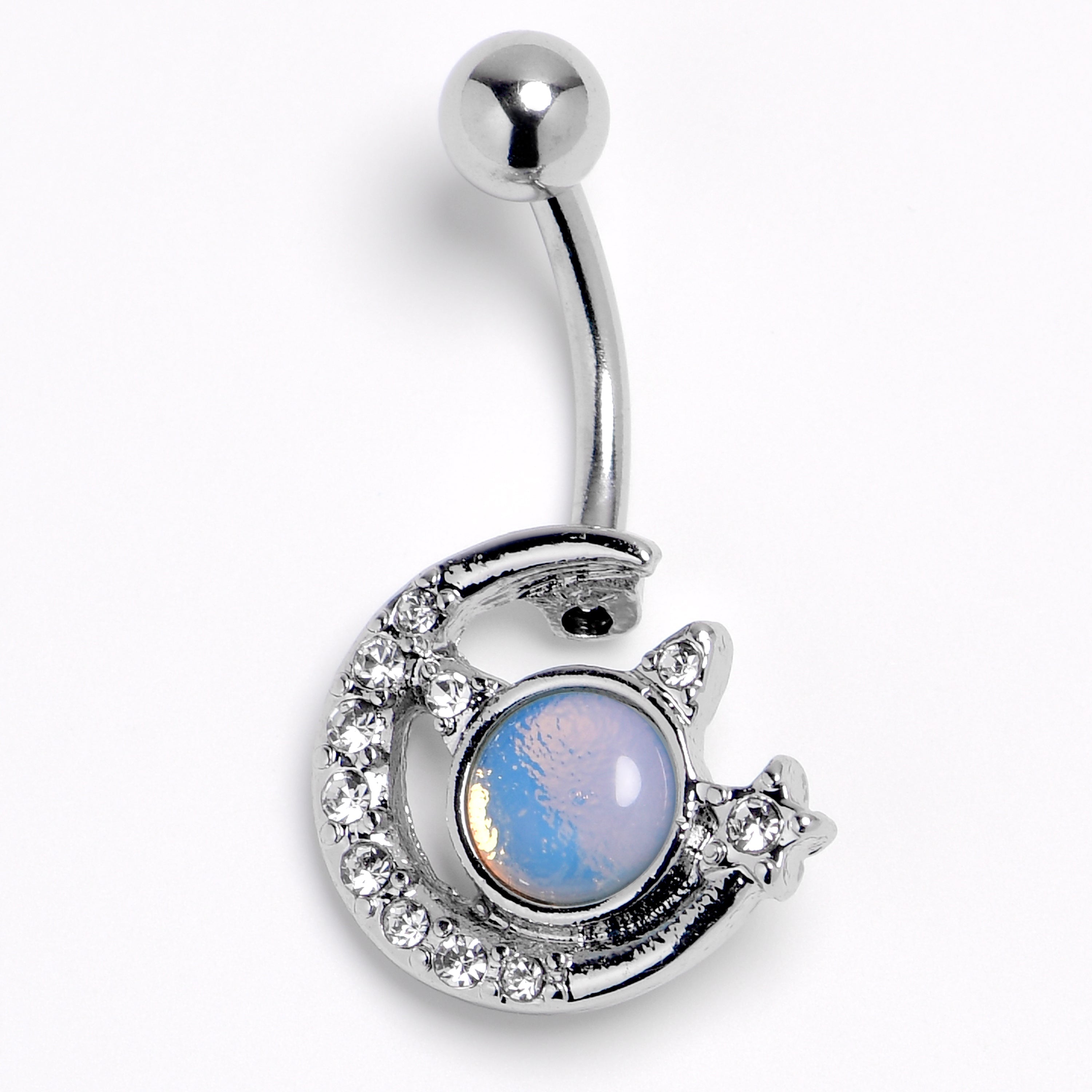 BodyCandy Blue Faux Opal Clear Gem Crescent Moon Star Heavenly Belly Ring — main product shot