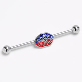 14G Patriotic Kissy Lips Inlay Industrial Barbell 38mm