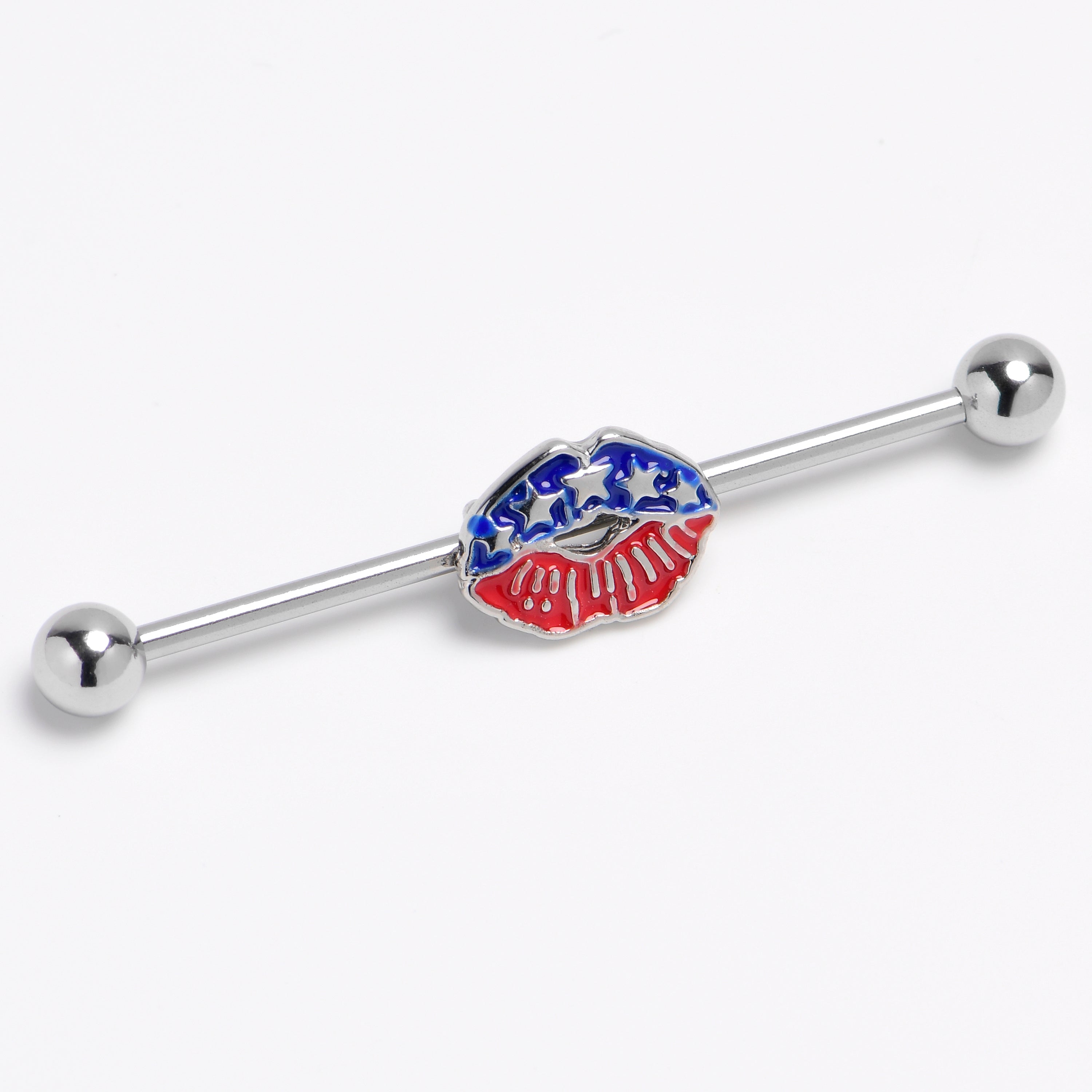 BodyCandy 14G Patriotic Kissy Lips Inlay Industrial Barbell 38mm — main product shot