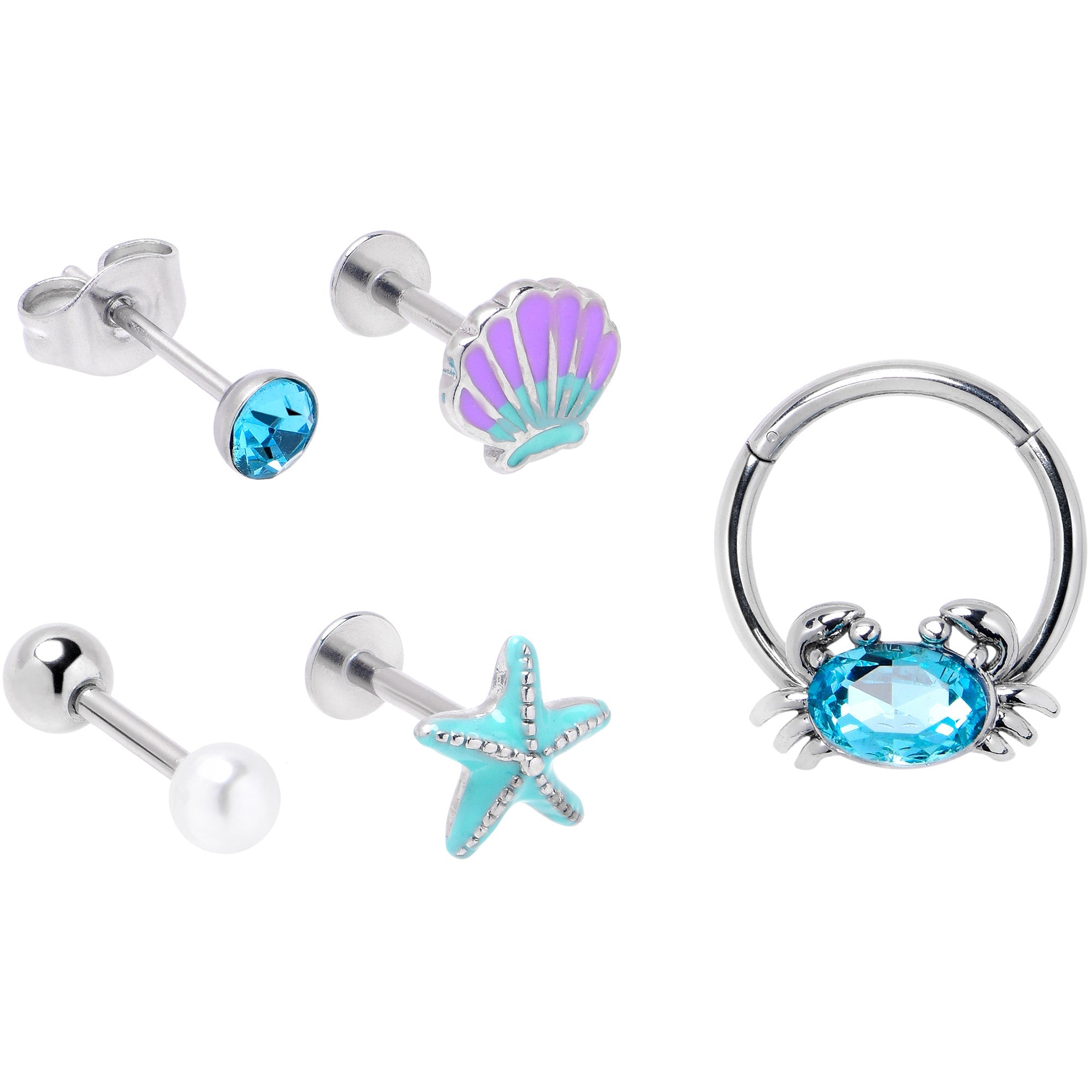 BodyCandy 16G Blue Gem Nautical Labret Segment Ring Ear Curation Set of 5 — main product shot