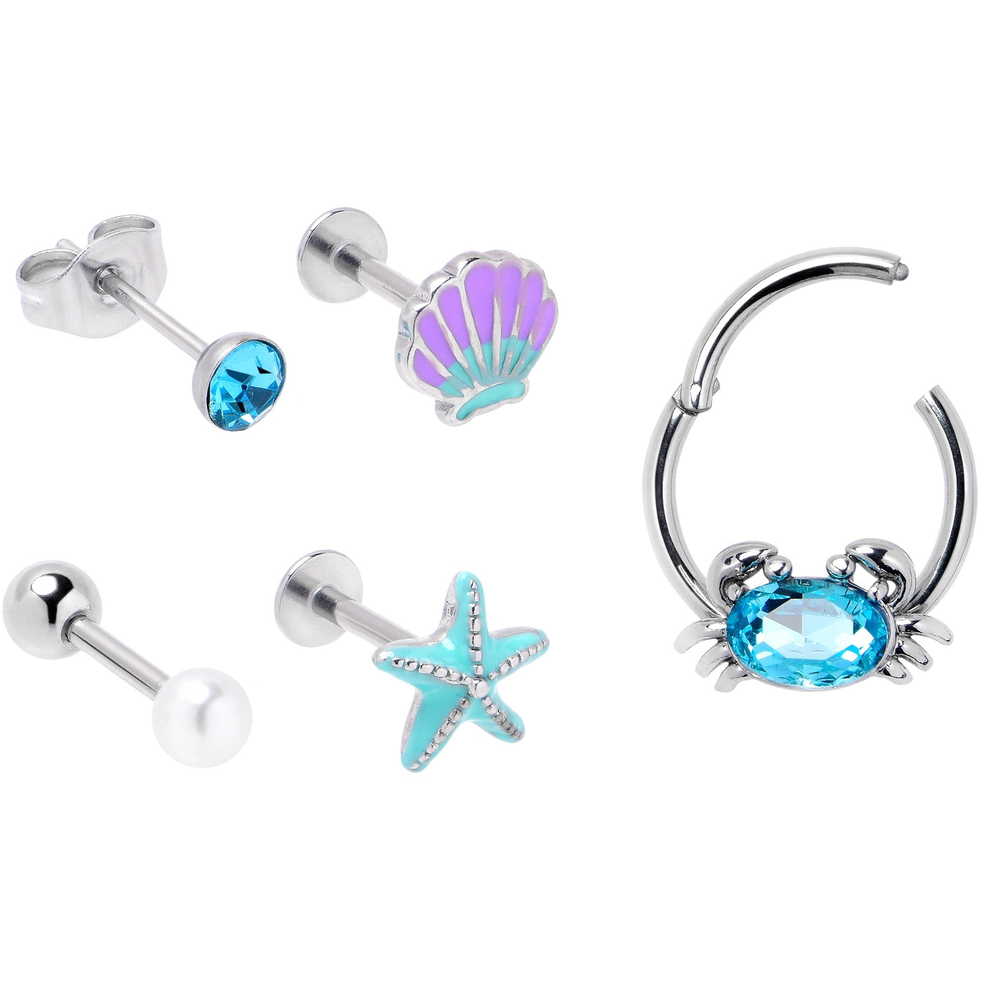 BodyCandy 16G Blue Gem Nautical Labret Segment Ring Ear Curation Set of 5 — lifestyle context