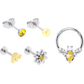 BodyCandy 16G Yellow Gem Bee Flower Labret Segment Ring Ear Curation Set of 5 — main product shot