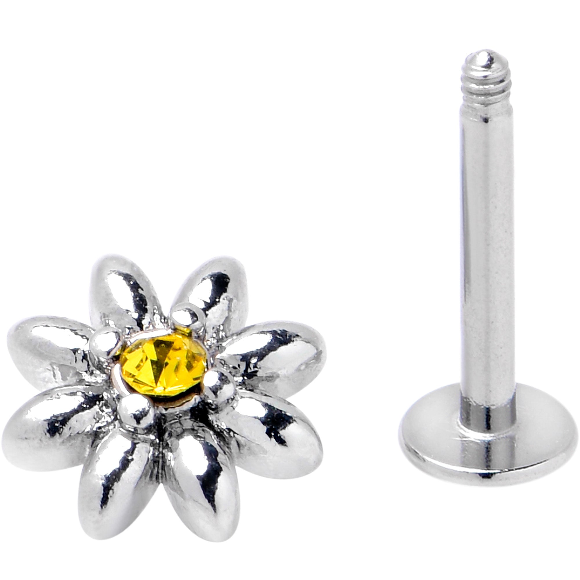 BodyCandy 16G Yellow Gem Bee Flower Labret Segment Ring Ear Curation Set of 5 — back view
