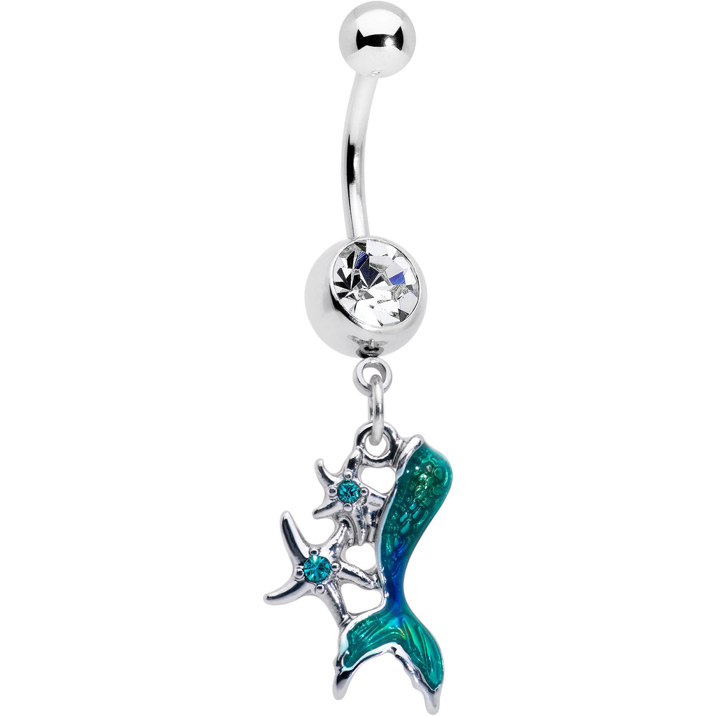 BodyCandy Blue Clear Gem Green Mermaid Tail Stars Dangle Belly Ring — main product shot
