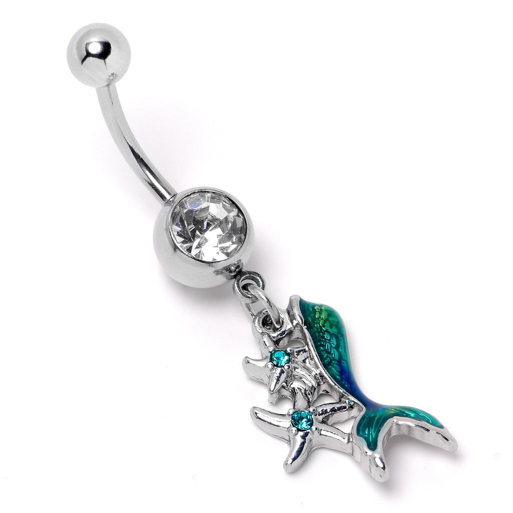 BodyCandy Blue Clear Gem Green Mermaid Tail Stars Dangle Belly Ring — back view