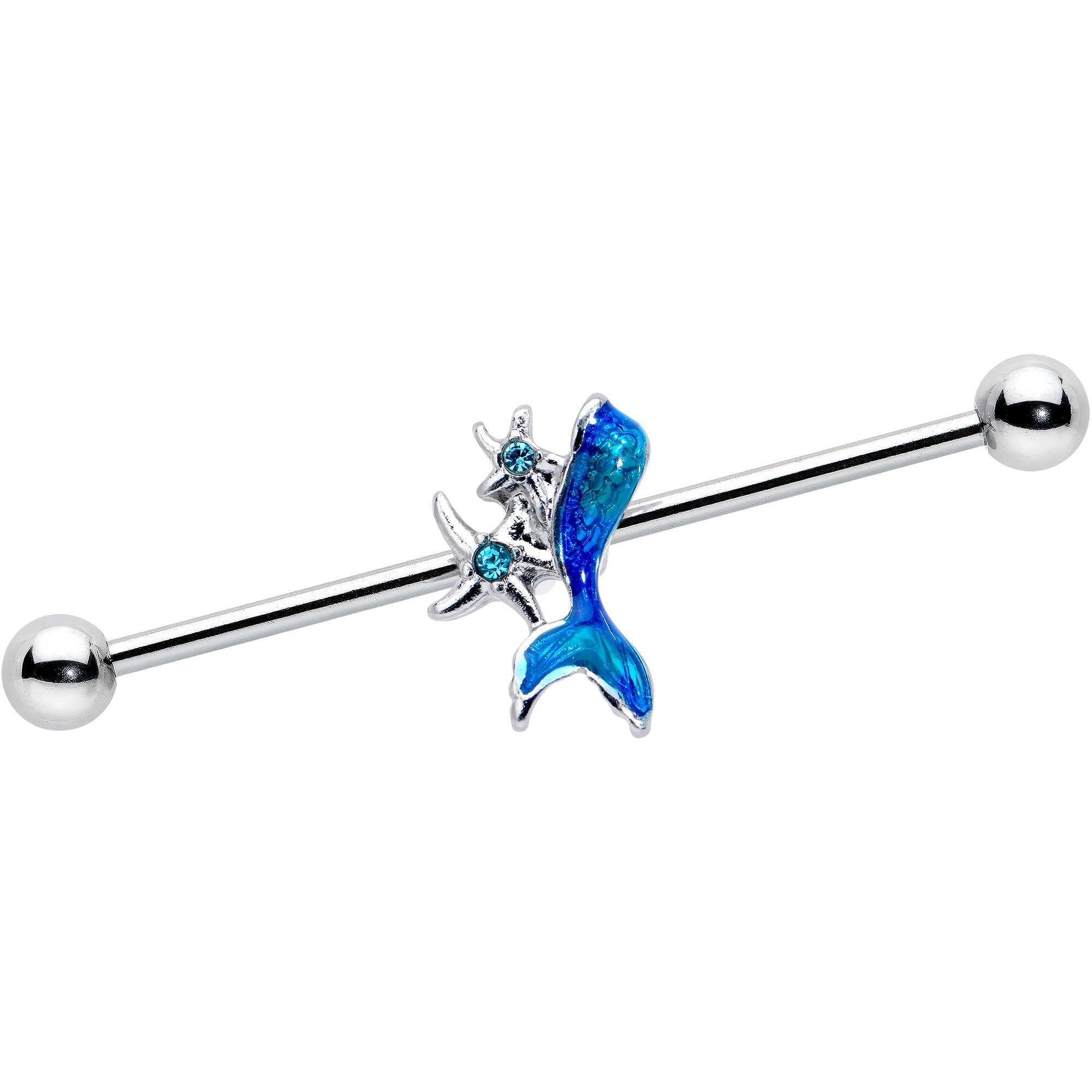 BodyCandy 14G Blue Gem Blue Mermaid Tail Star Industrial Barbell 38mm — main product shot