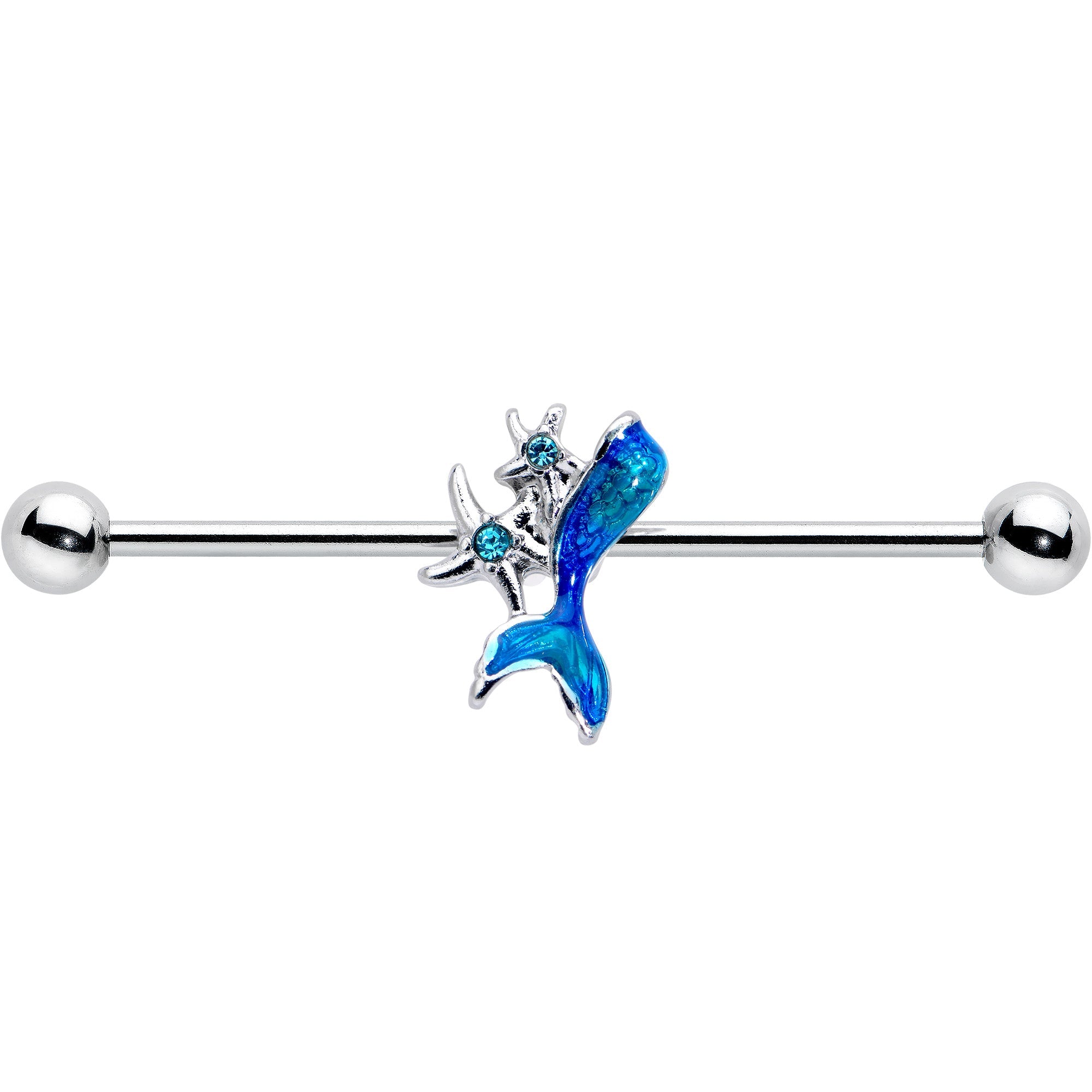 BodyCandy 14G Blue Gem Blue Mermaid Tail Star Industrial Barbell 38mm — detail close-up