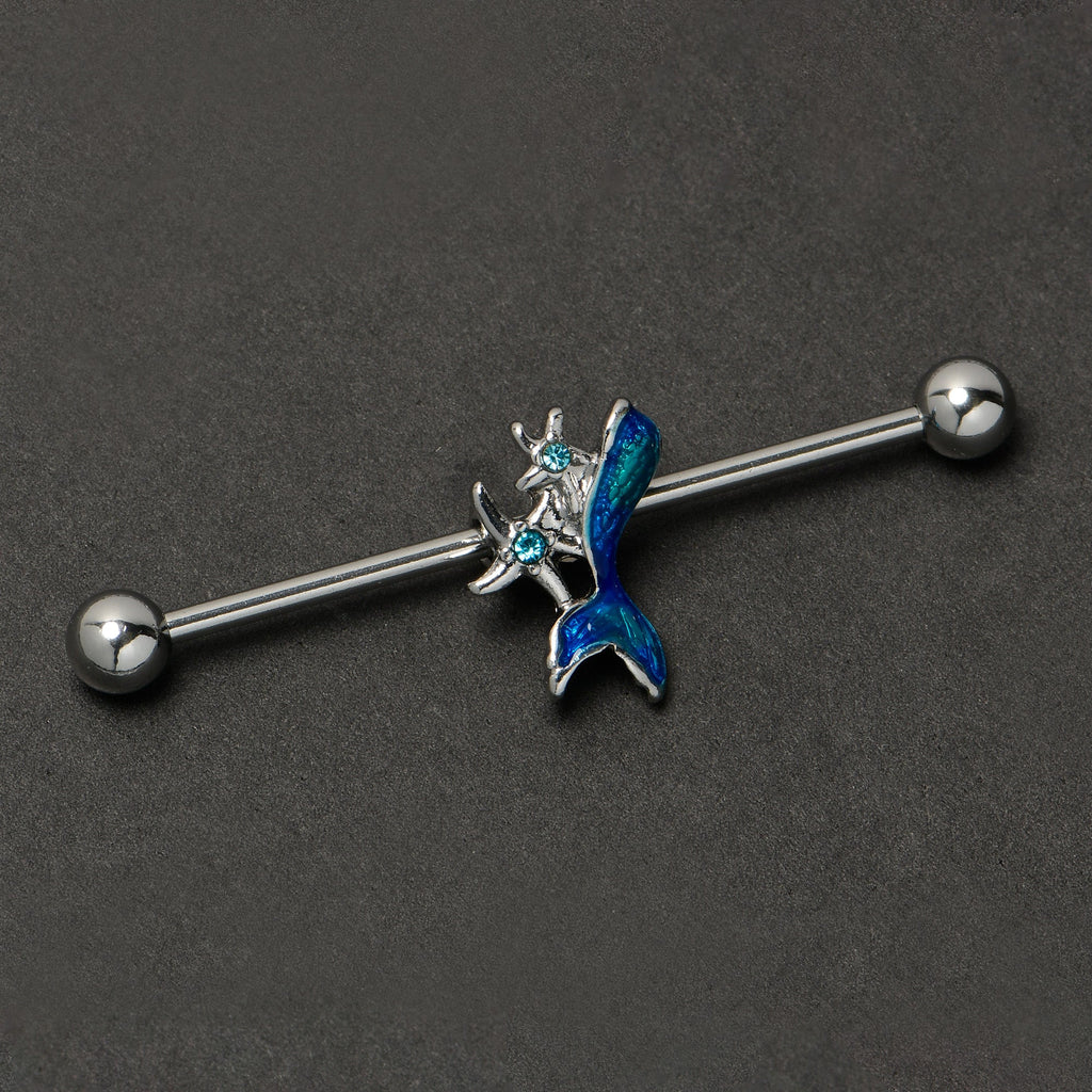 BodyCandy 14G Blue Gem Blue Mermaid Tail Star Industrial Barbell 38mm — back view