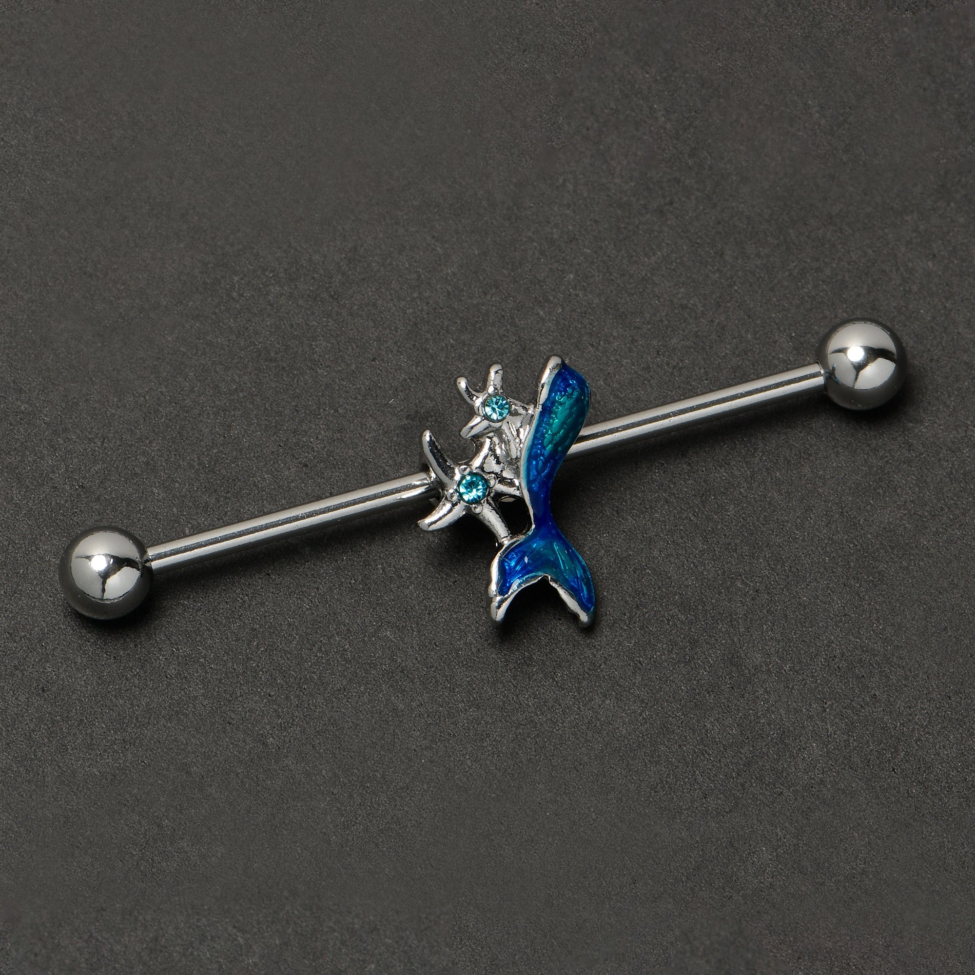 BodyCandy 14G Blue Gem Blue Mermaid Tail Star Industrial Barbell 38mm — back view