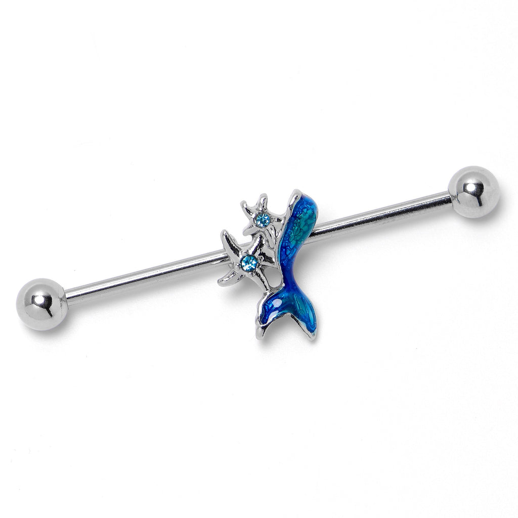 BodyCandy 14G Blue Gem Blue Mermaid Tail Star Industrial Barbell 38mm — alternative angle