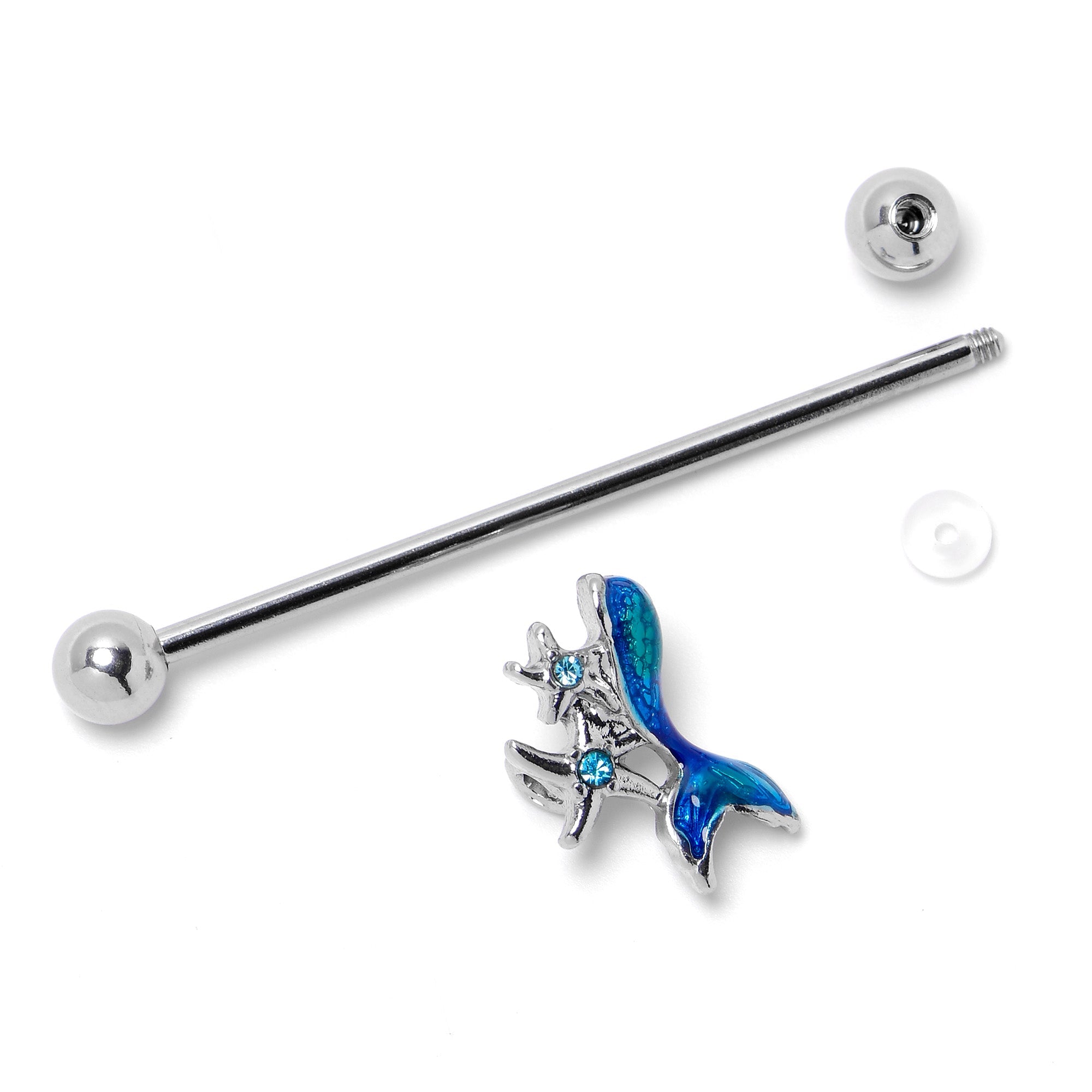 BodyCandy 14G Blue Gem Blue Mermaid Tail Star Industrial Barbell 38mm — in-use photo